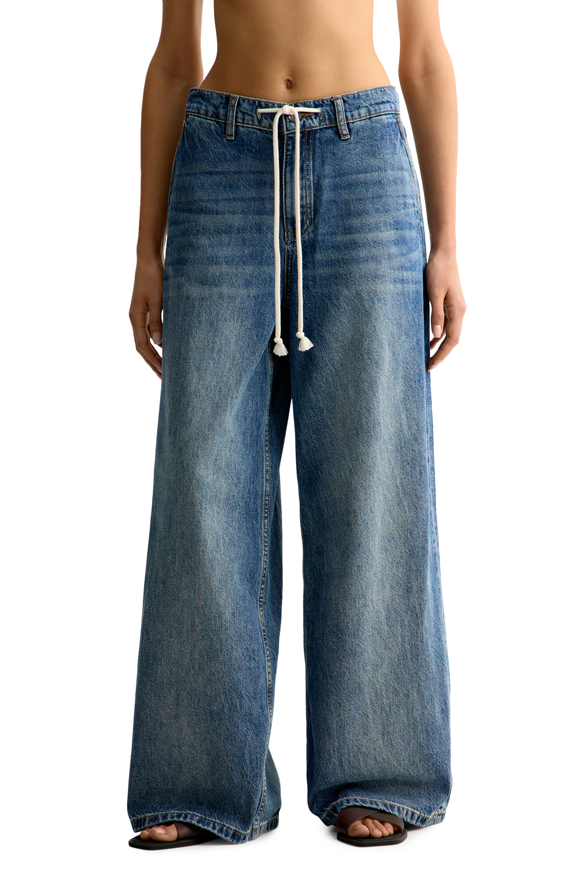 Drawstring-Waist Wide-Leg Jeans