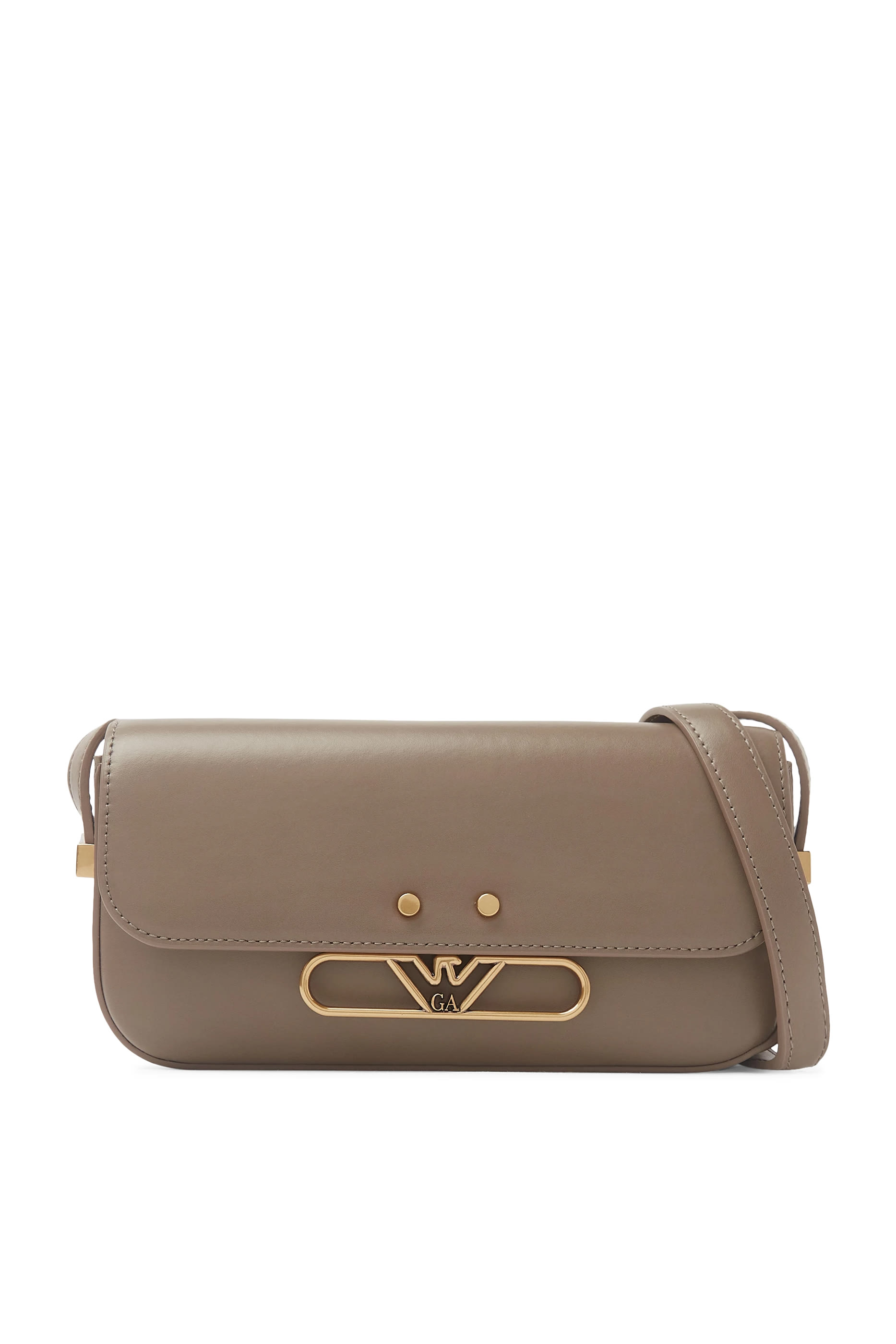 Metal Eagle Logo Smooth Leather Shoulder Bag