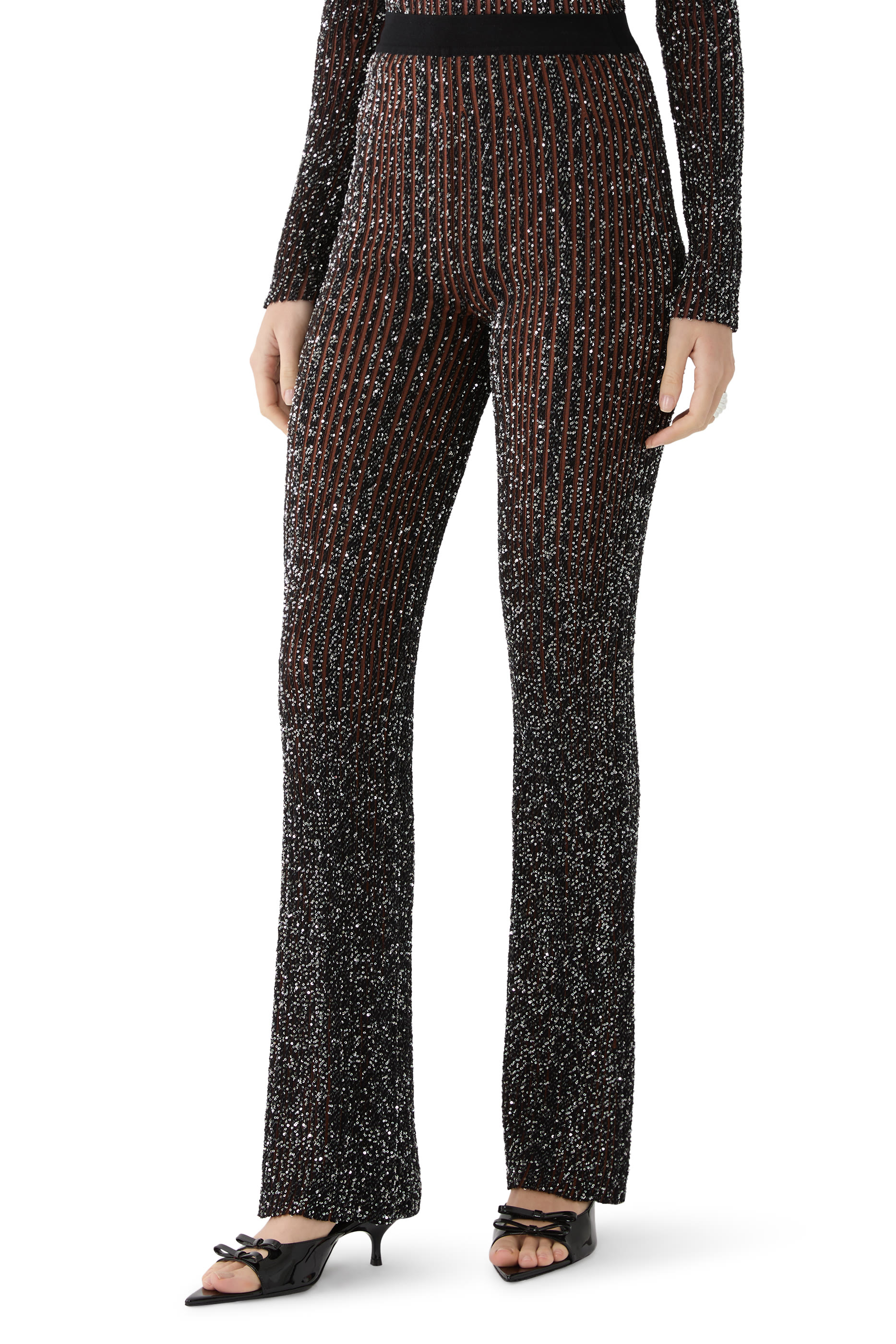 Partialized Knit Sequinned Flared Pants