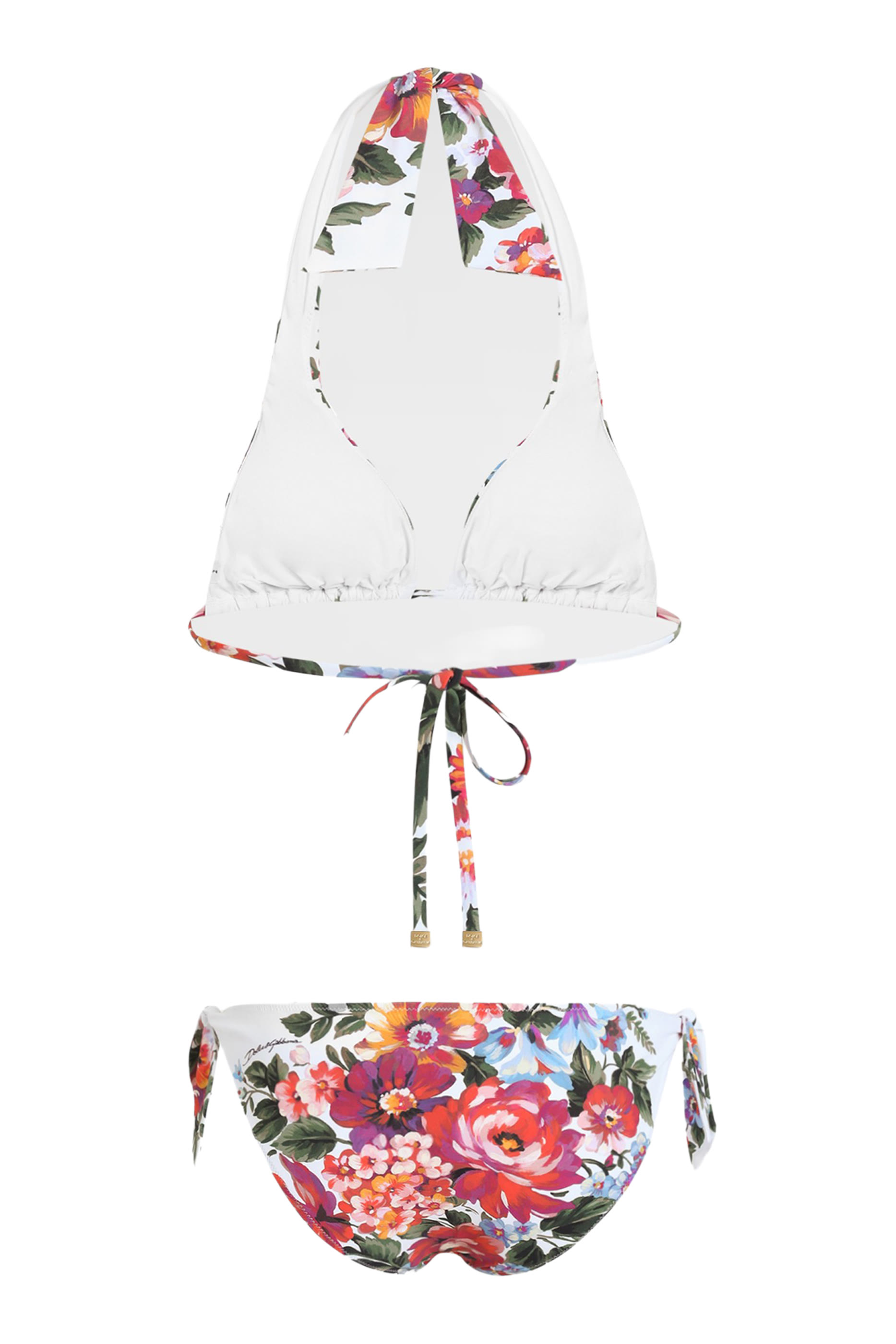  Rose and Peony-Print Padded Triangle Bikini 