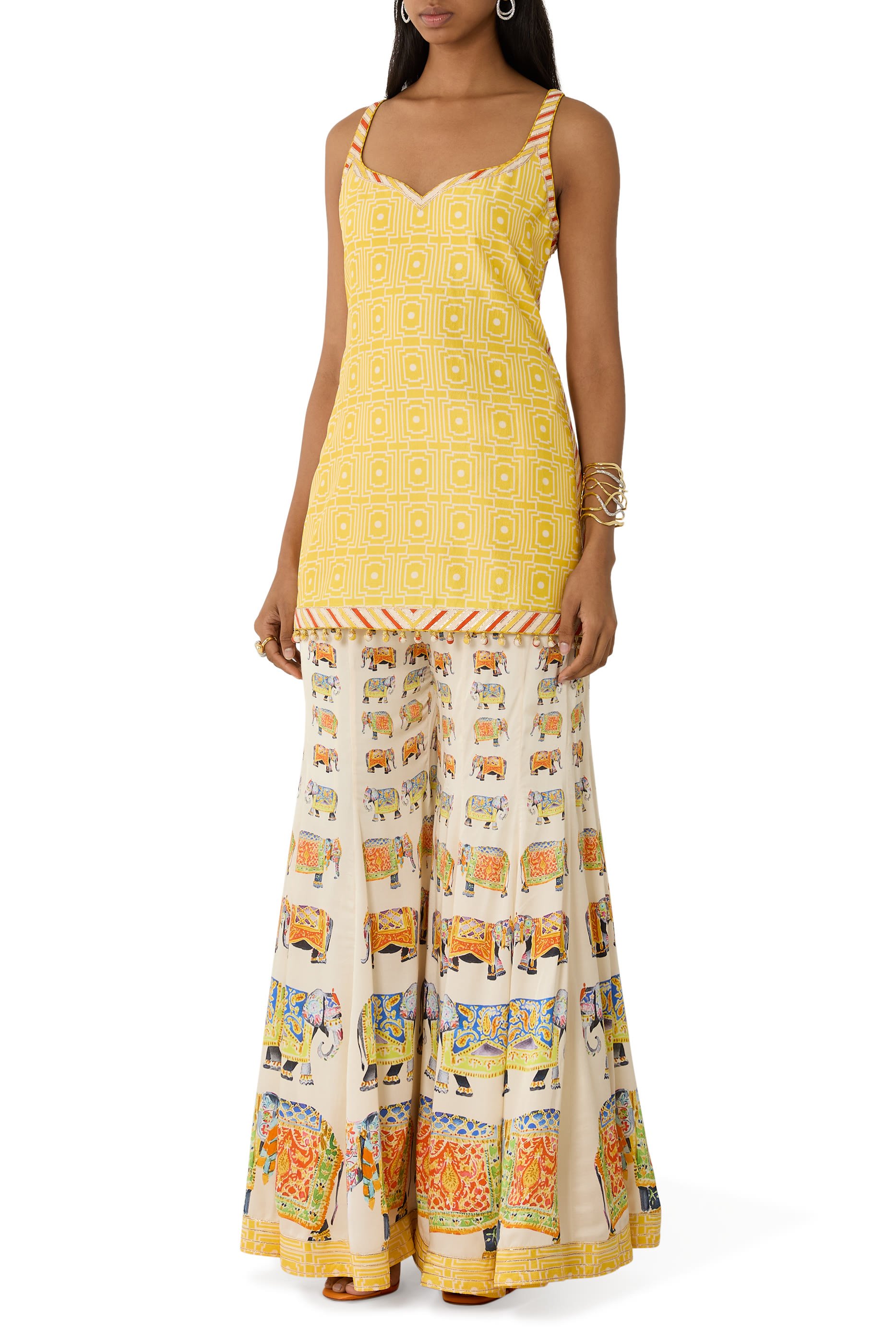  Printed Short Kurta and Palazzo Set with Dupatta
