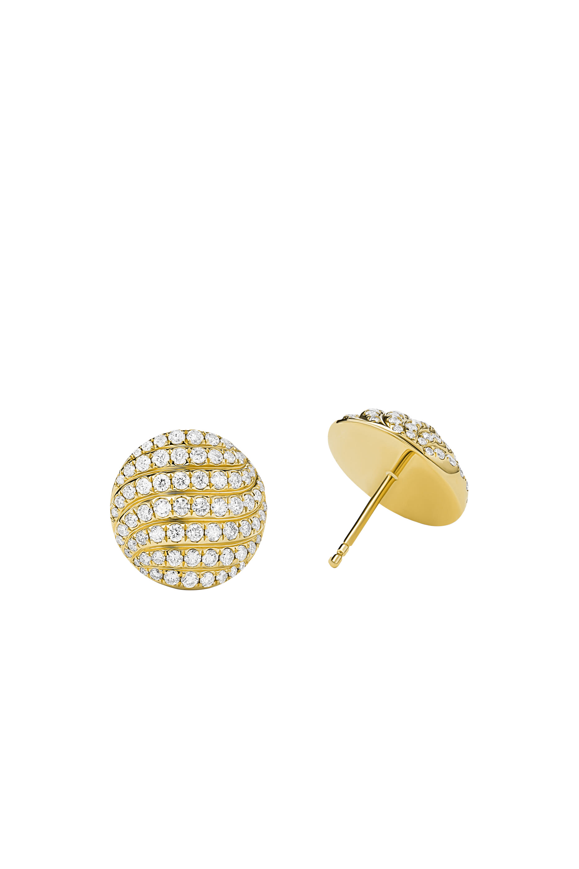 Sculpted Cable Stud Earrings, 18K Yellow Gold & Diamonds
