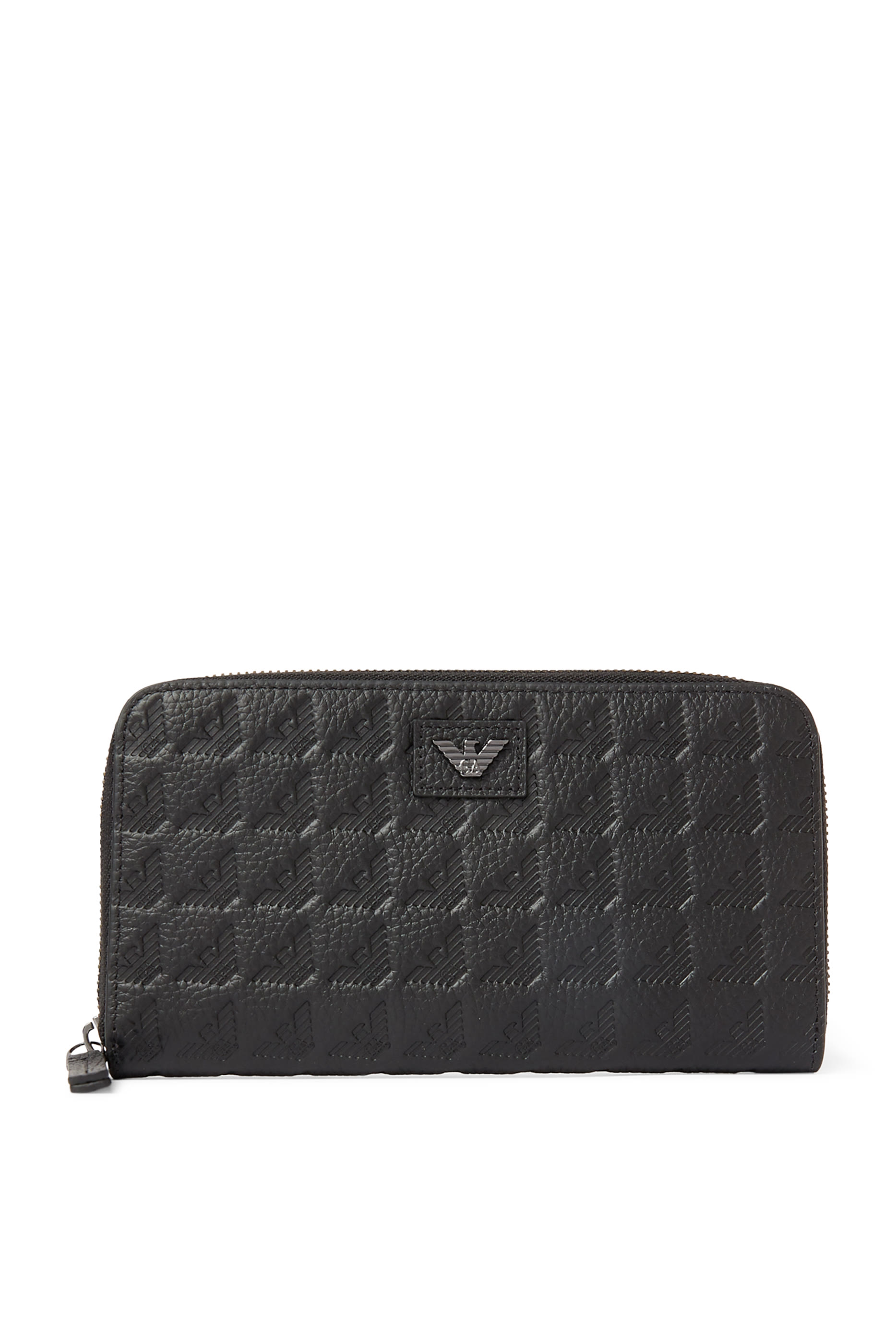 All-Over Embossed Eagle Zip-Around Leather Wallet