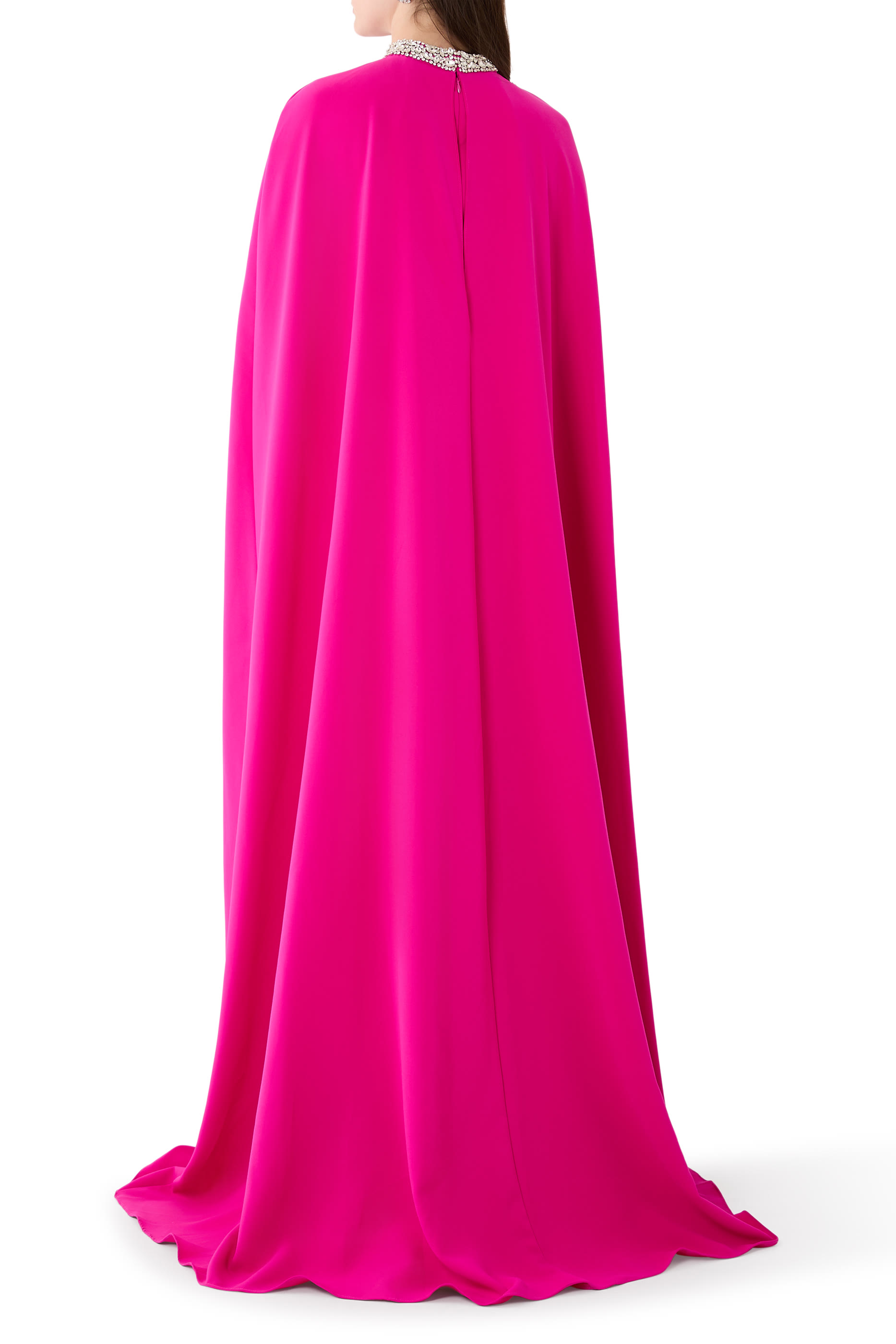 Embellished Collar High-Neck Cape Gown