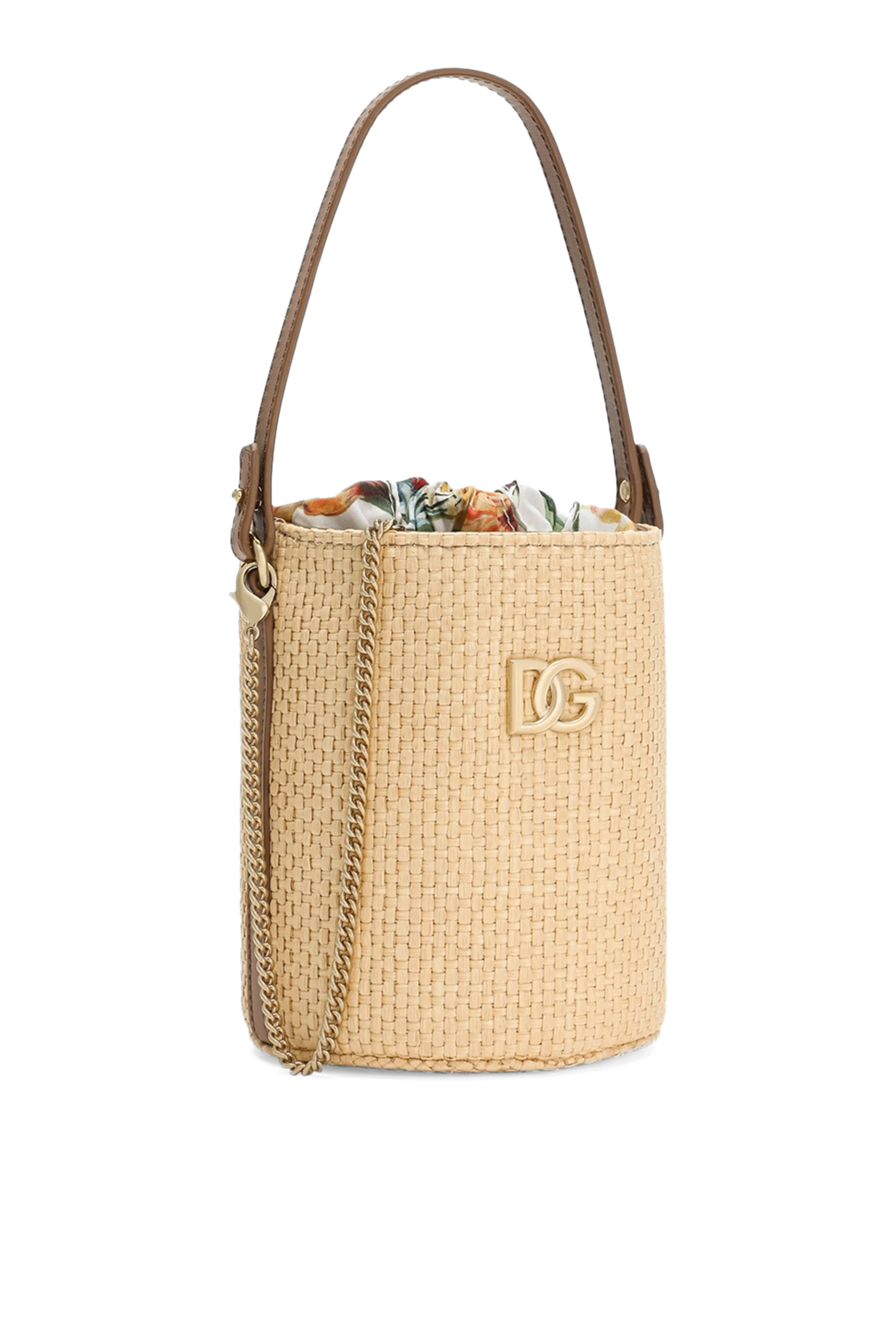 Kids Straw & Nappa Calfskin Coffa Bag