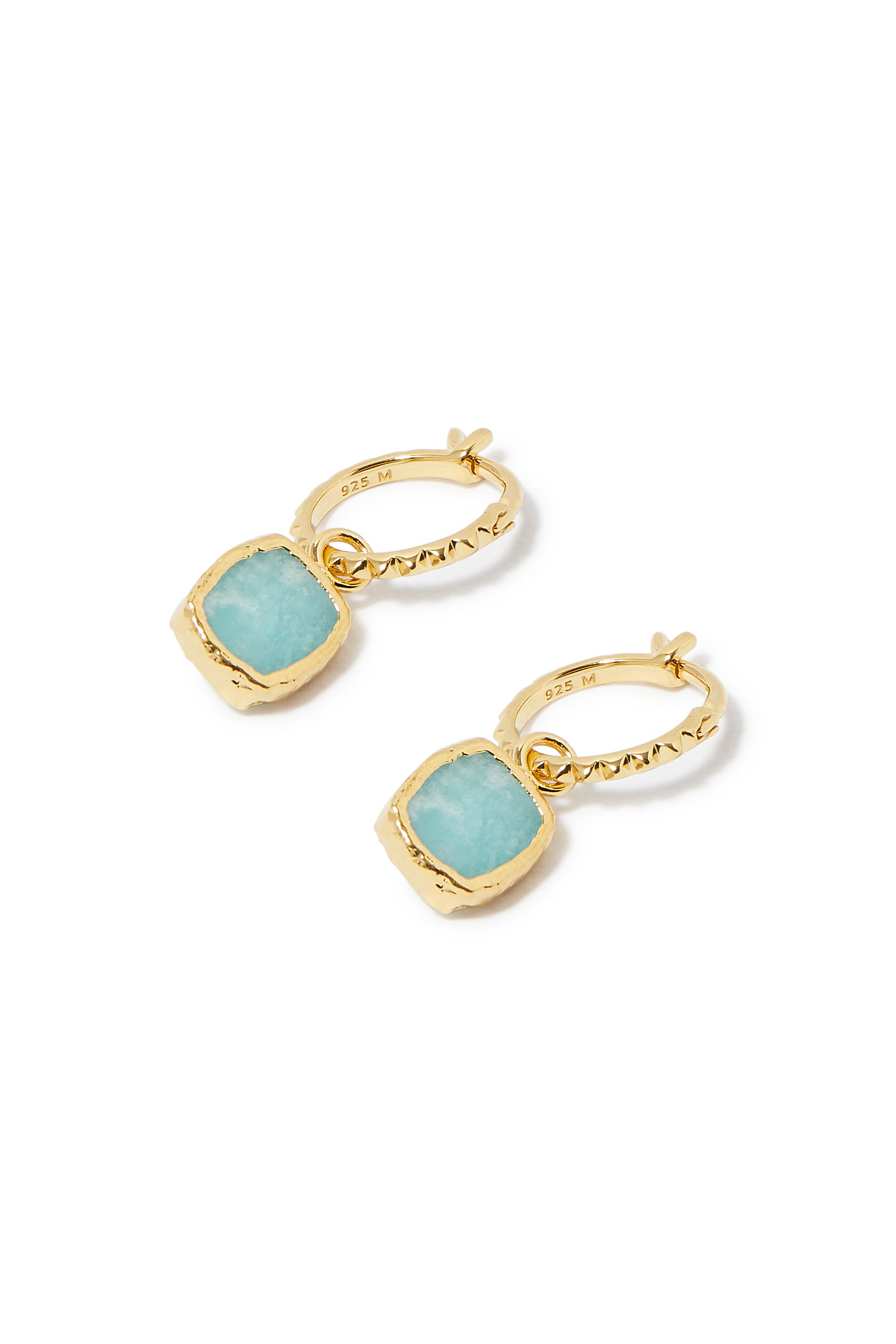 Mini Pyramid Hoop Earrings, 18k Gold-Plated Vermeil with Amazonite