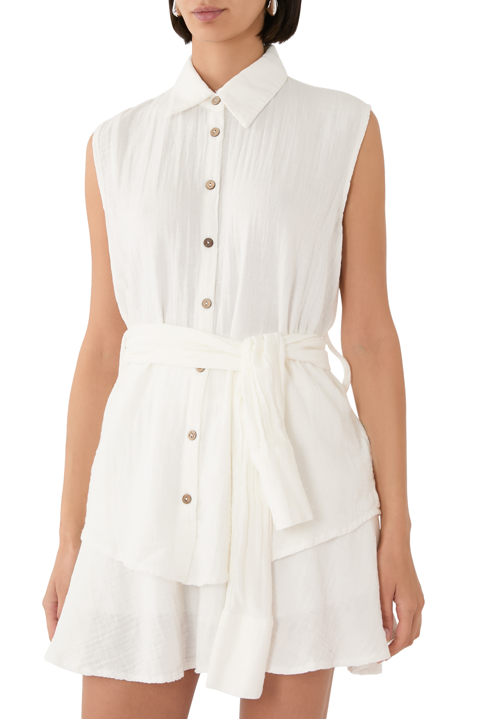 Sleeveless Shirt with Waist Loops and Mini Skirt