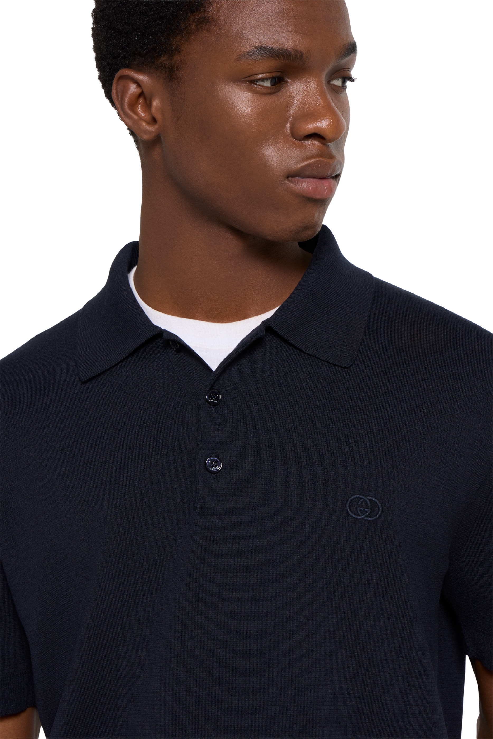 GG Embroidery Silk Cotton Polo Shirt