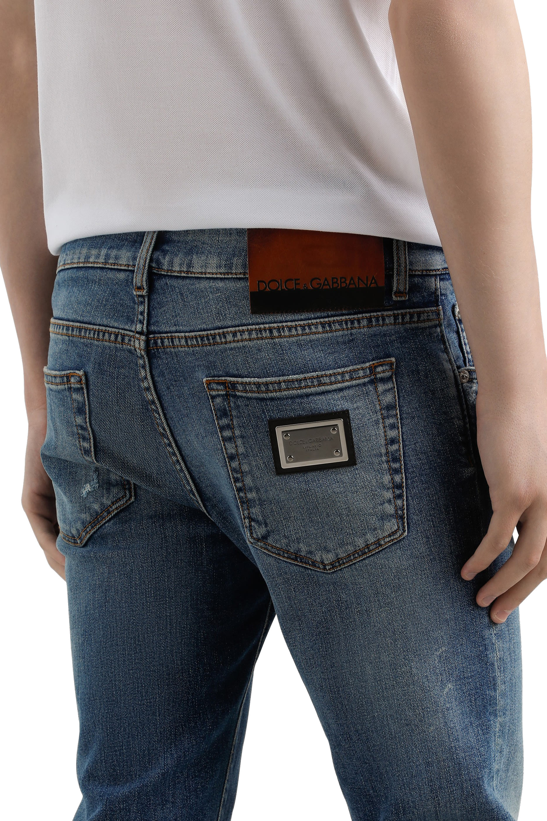 Logo Tag Skinny Stretch Cotton Jeans 