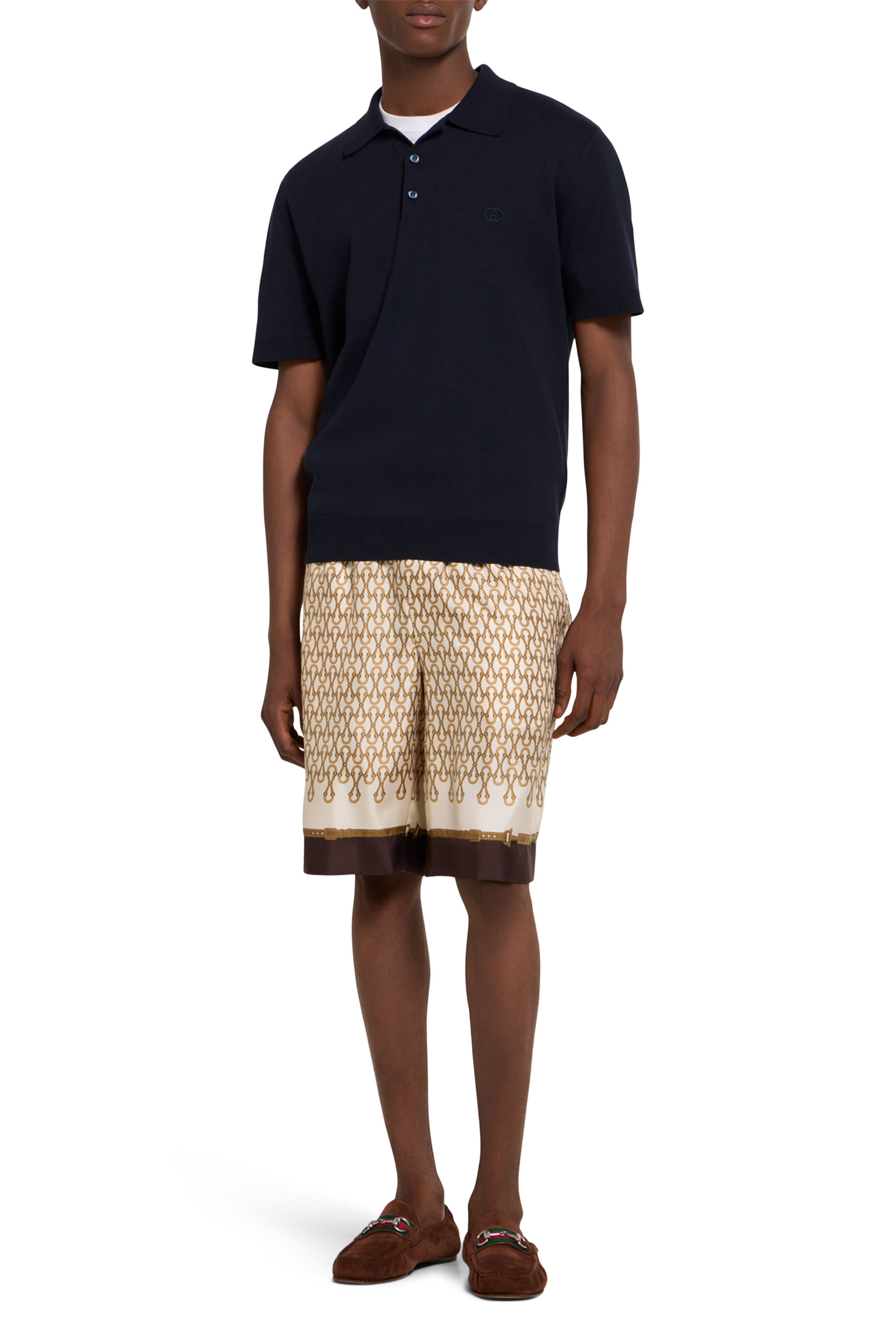 GG Embroidery Silk Cotton Polo Shirt