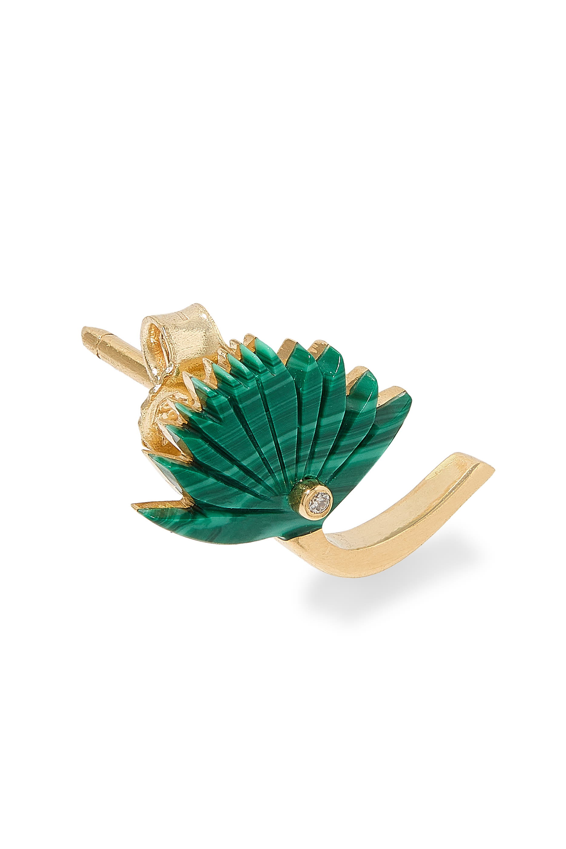 Small Malachite Flower Stud Earrings, 18k Gold & Diamond, Malachite