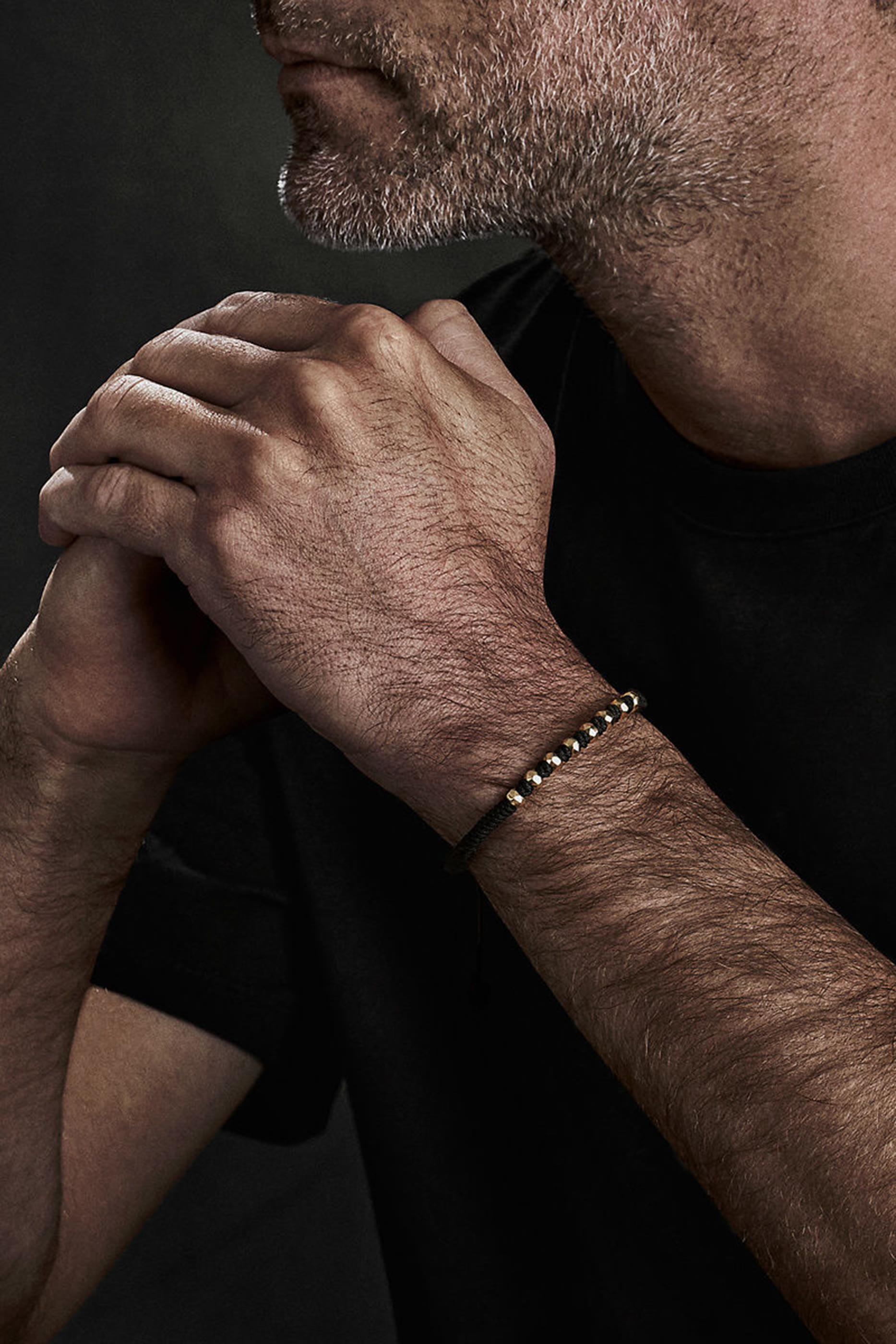 18K YG Fortune Woven Black Nylon with Black Onyx Bracelet