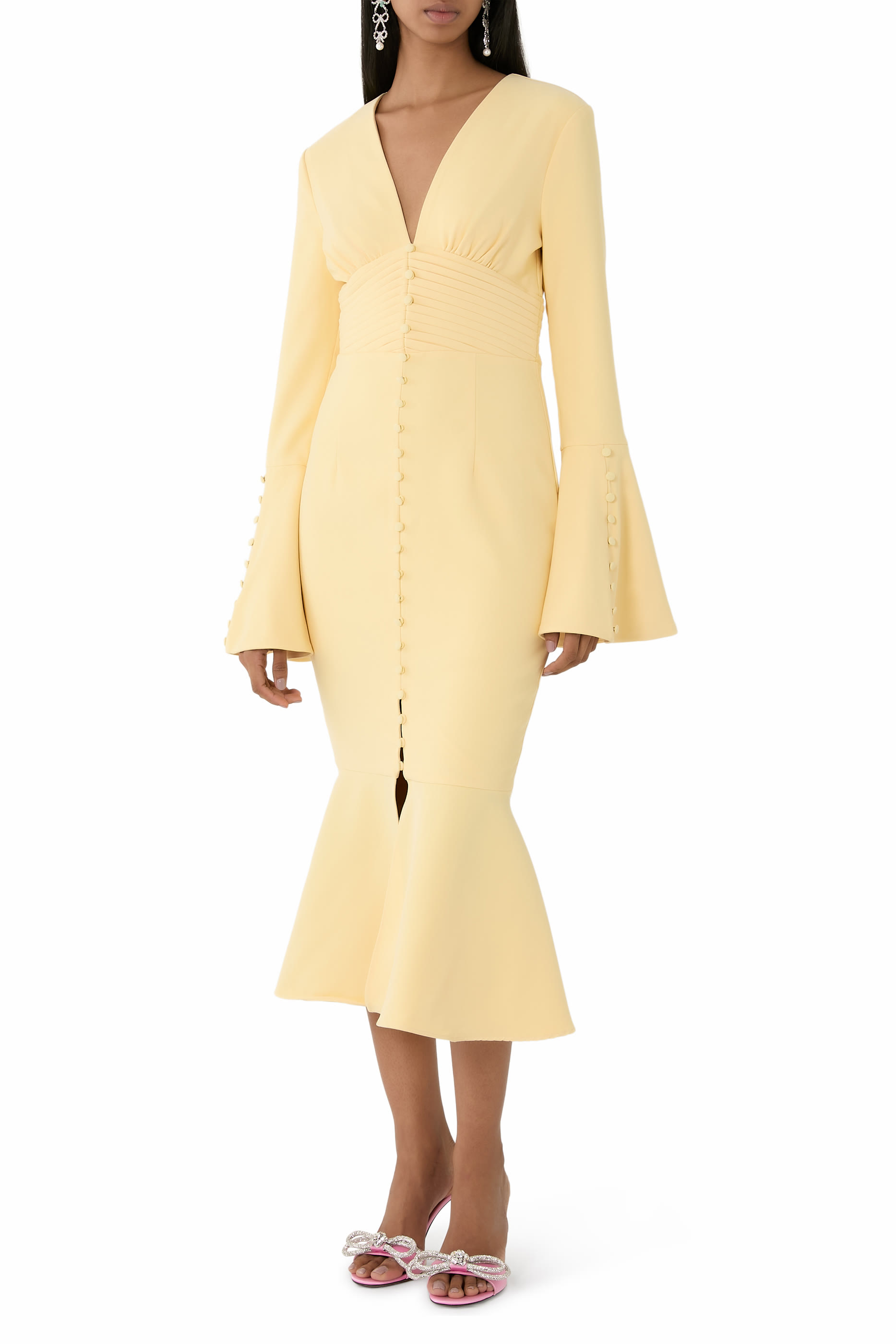 Salma Fluted Sleeves Longline Fishtail Midi Dress