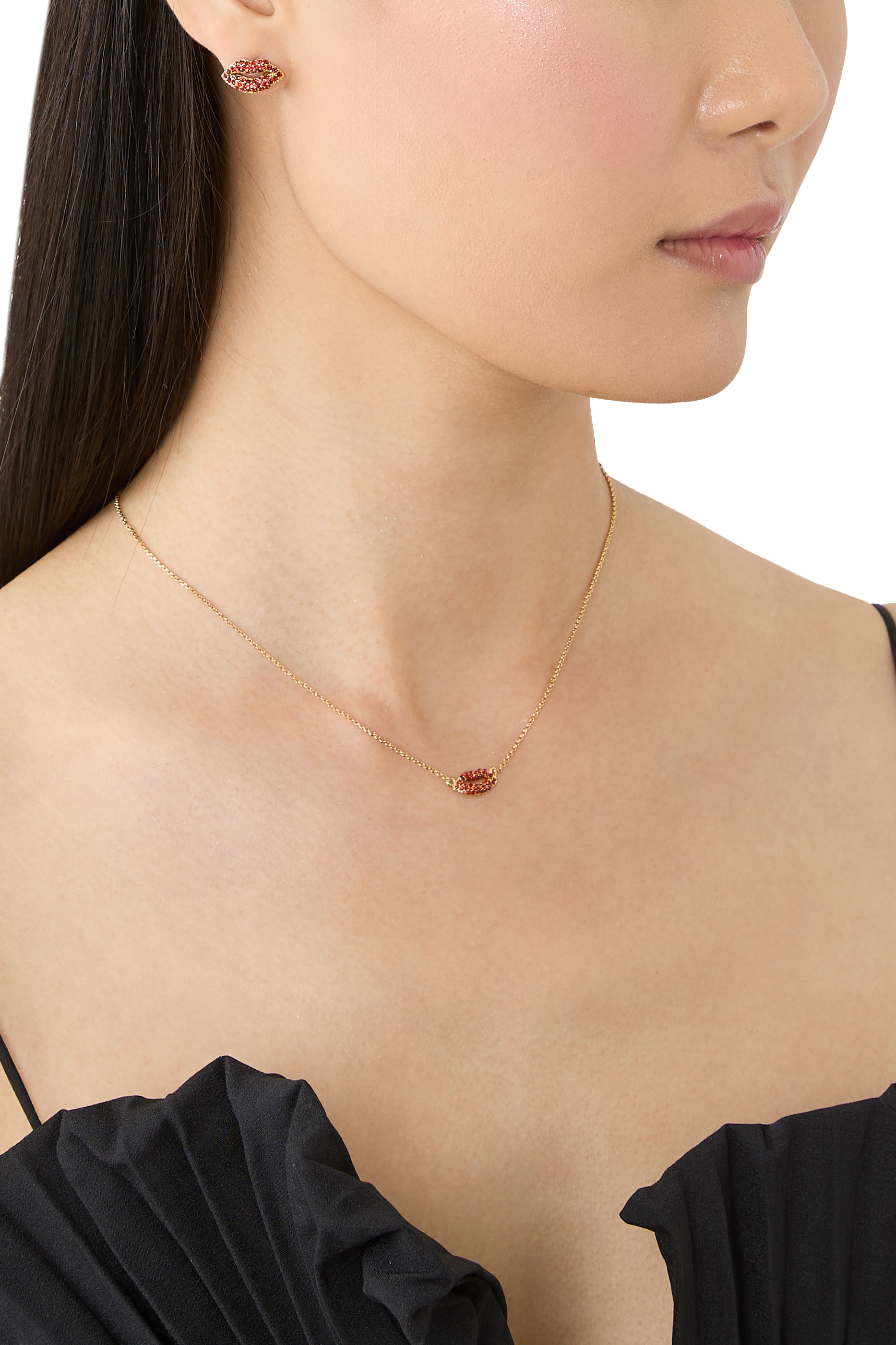 Hit The Town Lips Mini Pendant, Plated Metal & Cubic Zirconia