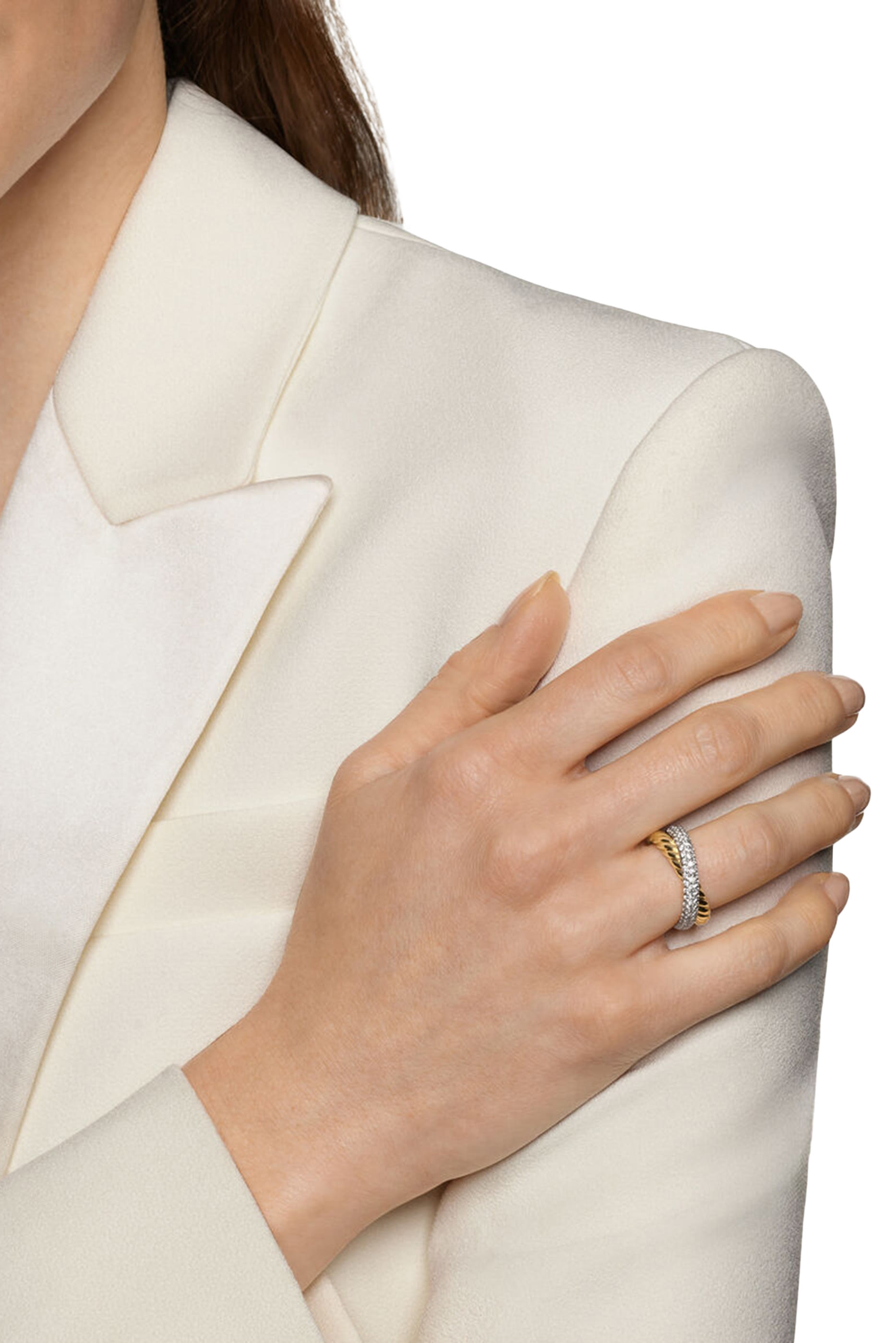 Crossover Two Row Ring, 18K Yellow Gold & Diamonds