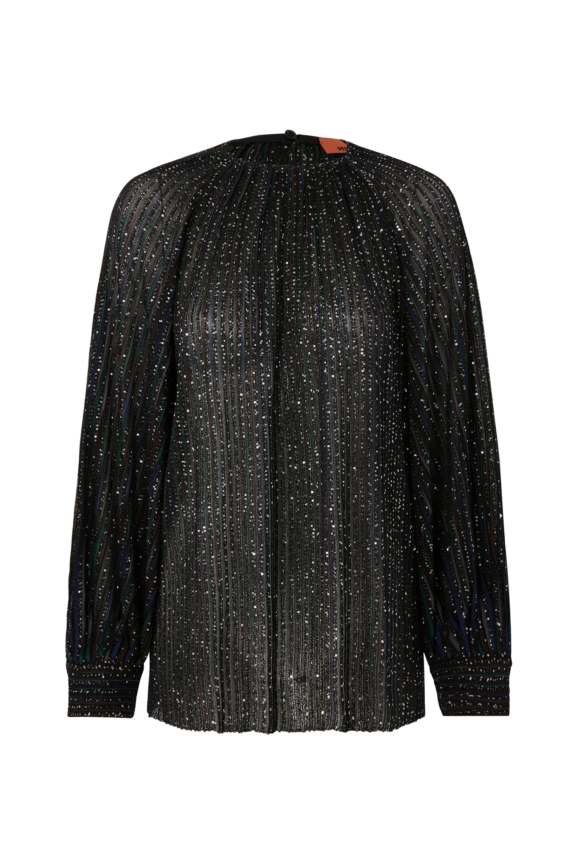 Flared Crew Neck Sweater with Lam&eacute; Stripes