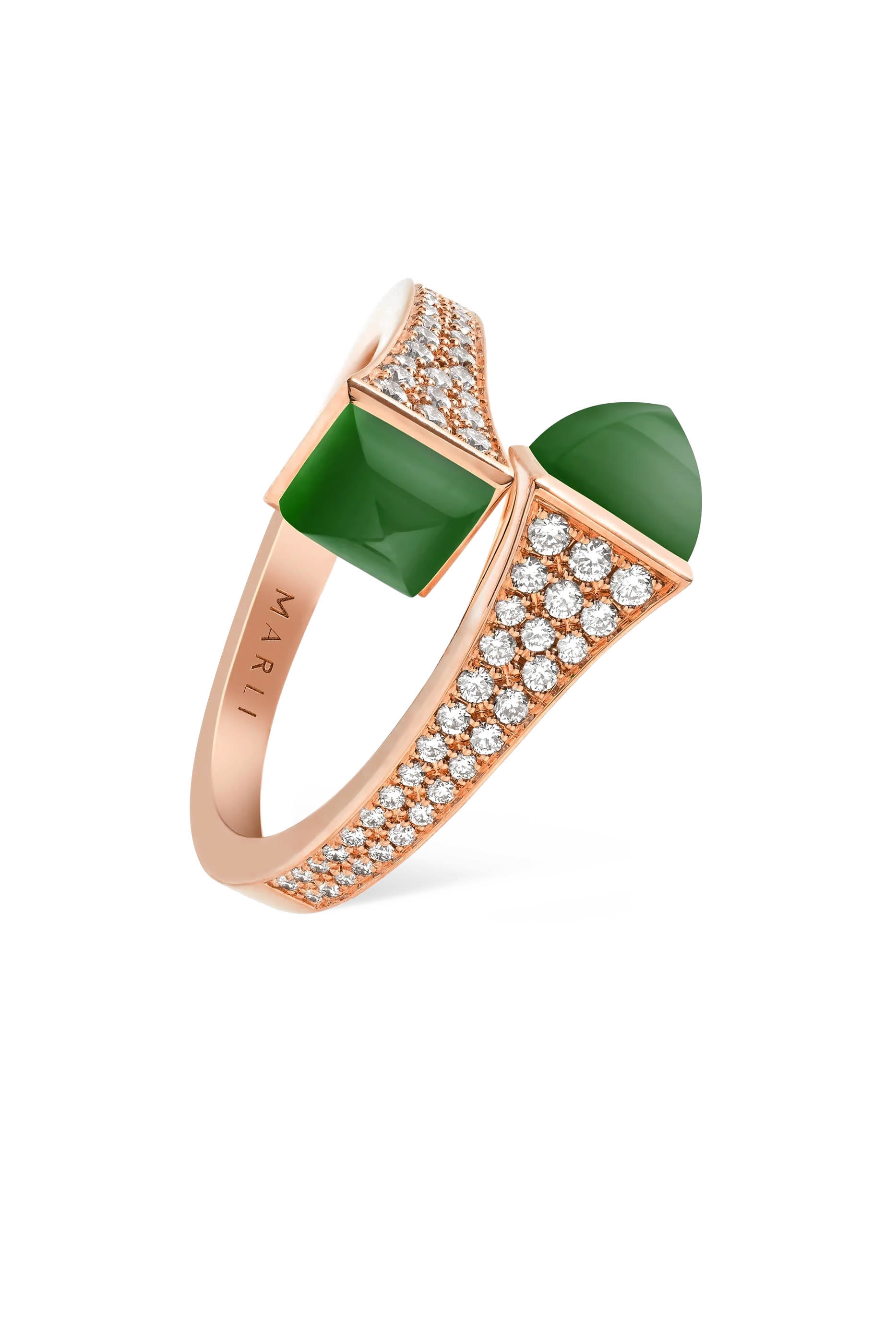 Cleo Midi Ring, 18k Pink Gold, Diamonds & Green Agate
