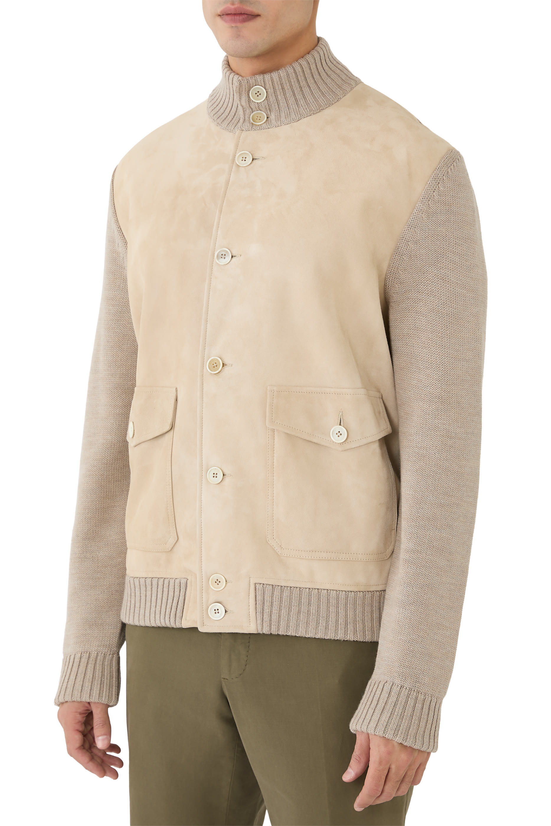 Slim Fit Suede and Wool Jacket