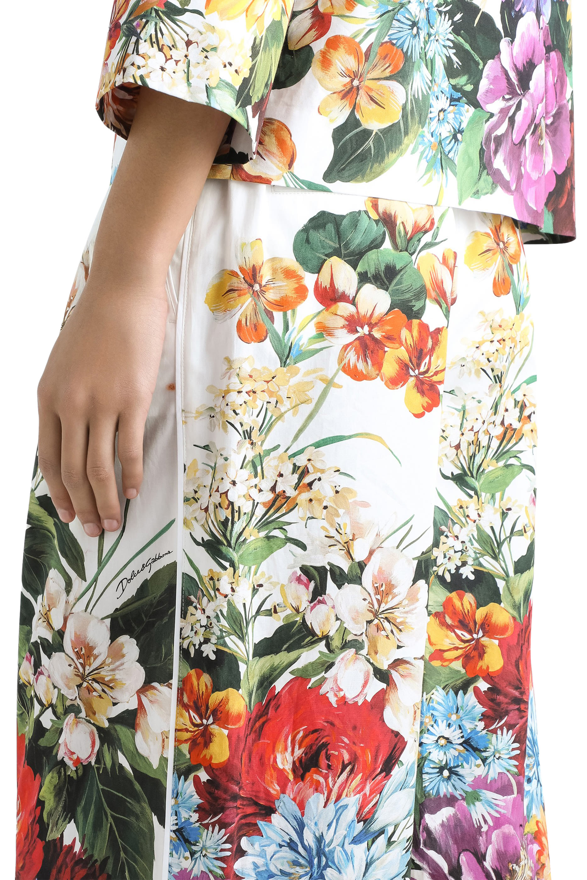 Flower Bouquet-Print Poplin Trousers
