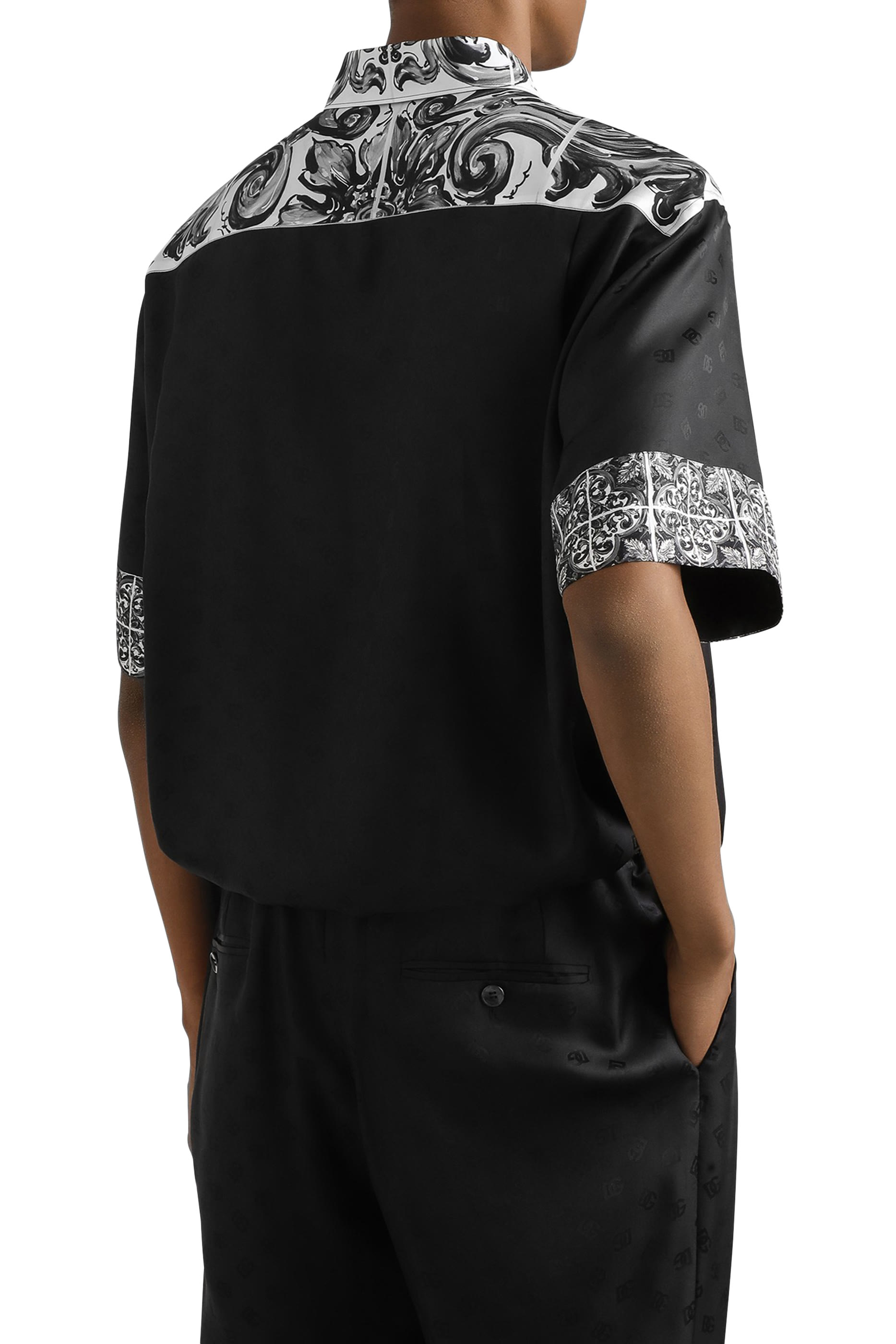 Majolica-Print Hawaii Silk Jacquard Shirt