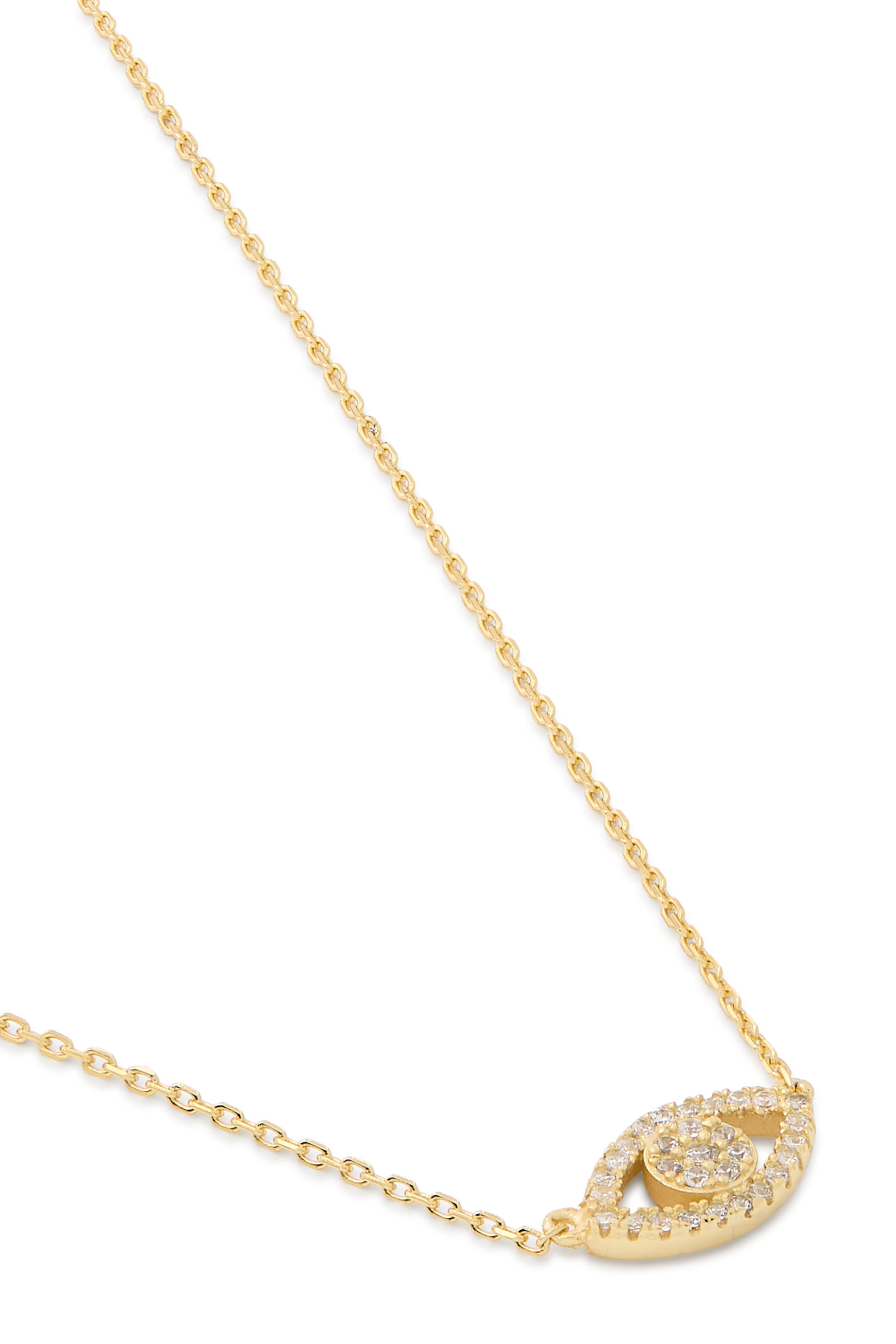 Evil Eye Pave Necklace, 14K Gold Plated Brass & Cubic Zirconia