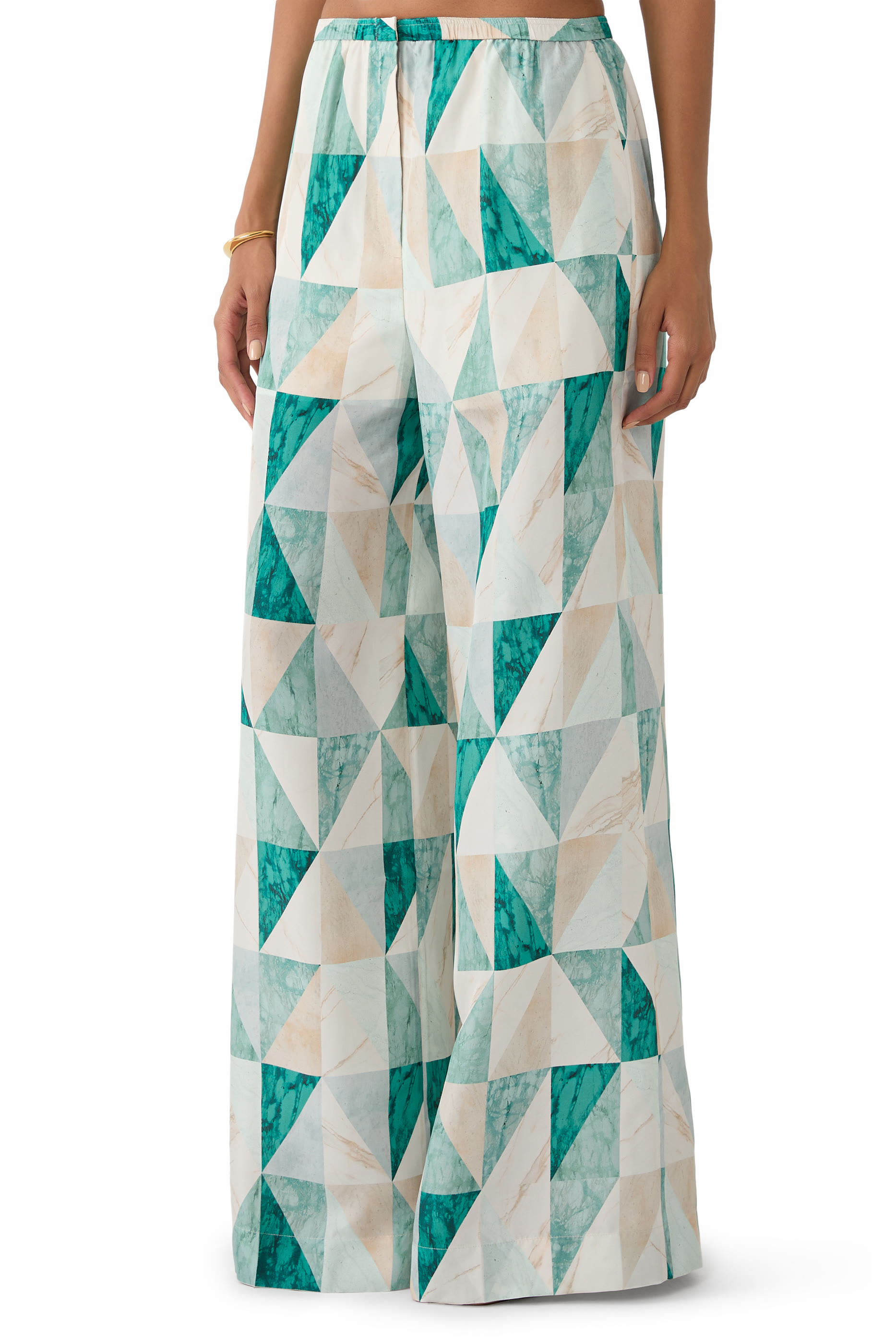 Thoresby Marble Print Silk Trousers