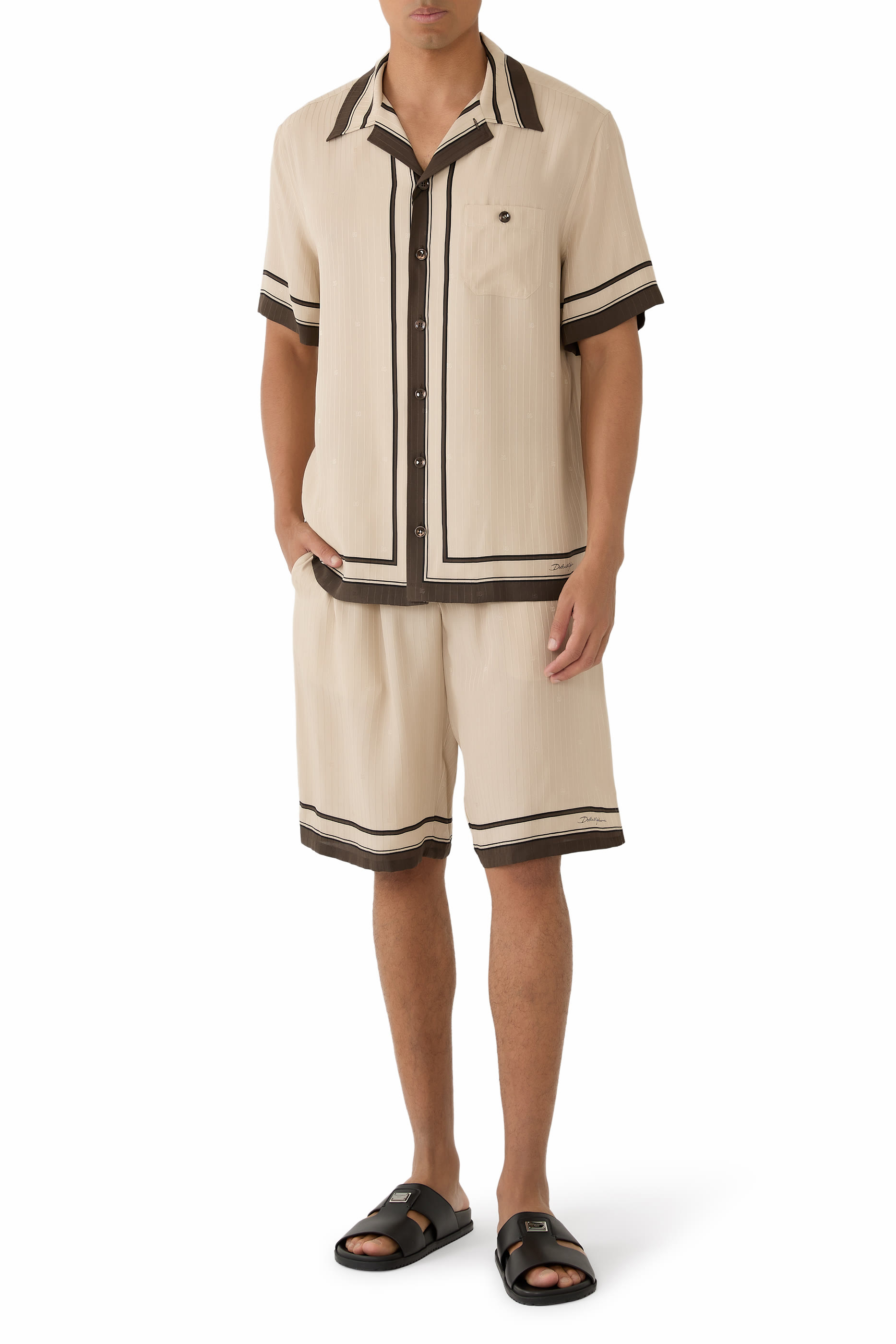 Logo & Stripe-Print Vanity Silk Bermuda Shorts 