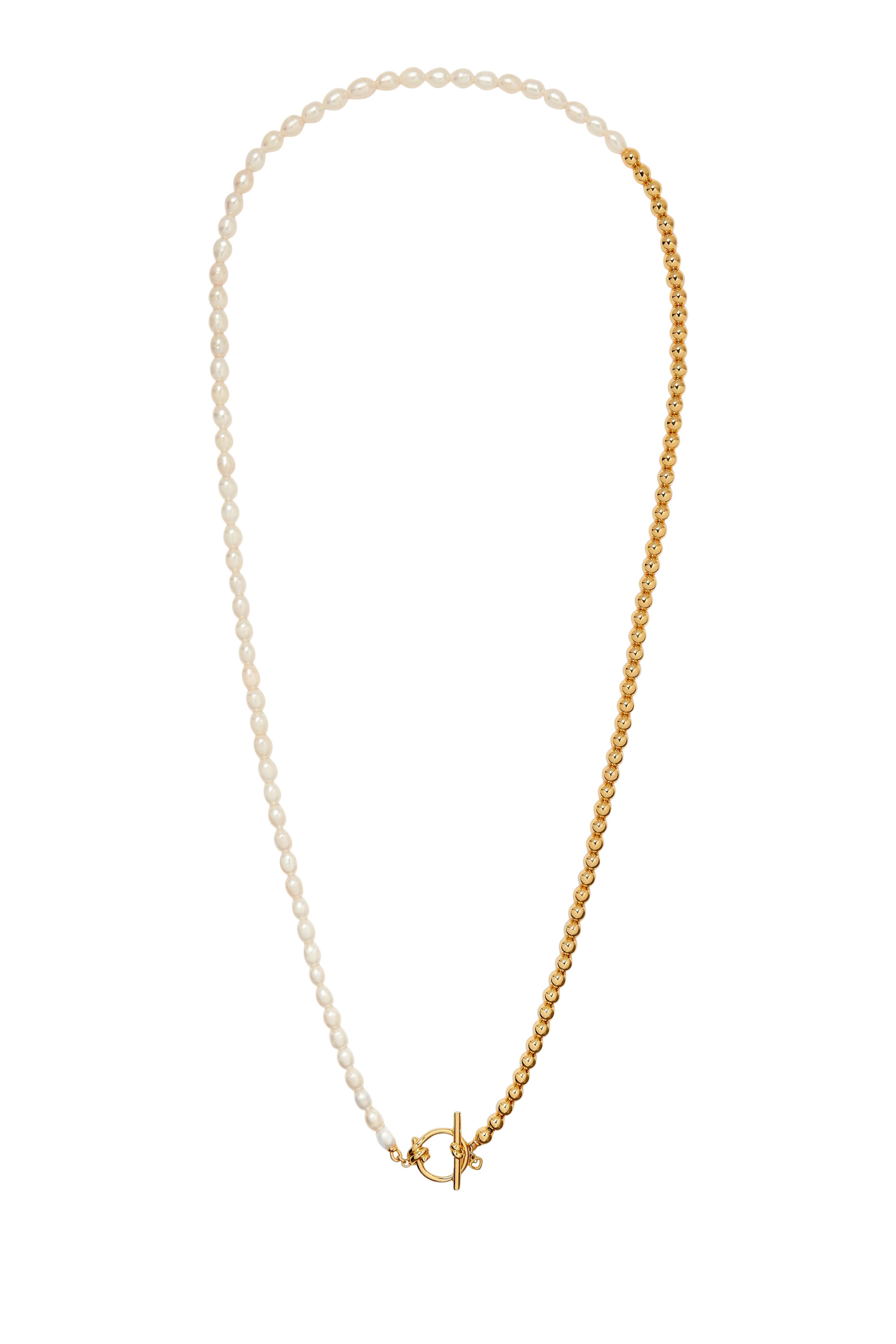 Two-Tone Long Necklace, Pearls & Metal