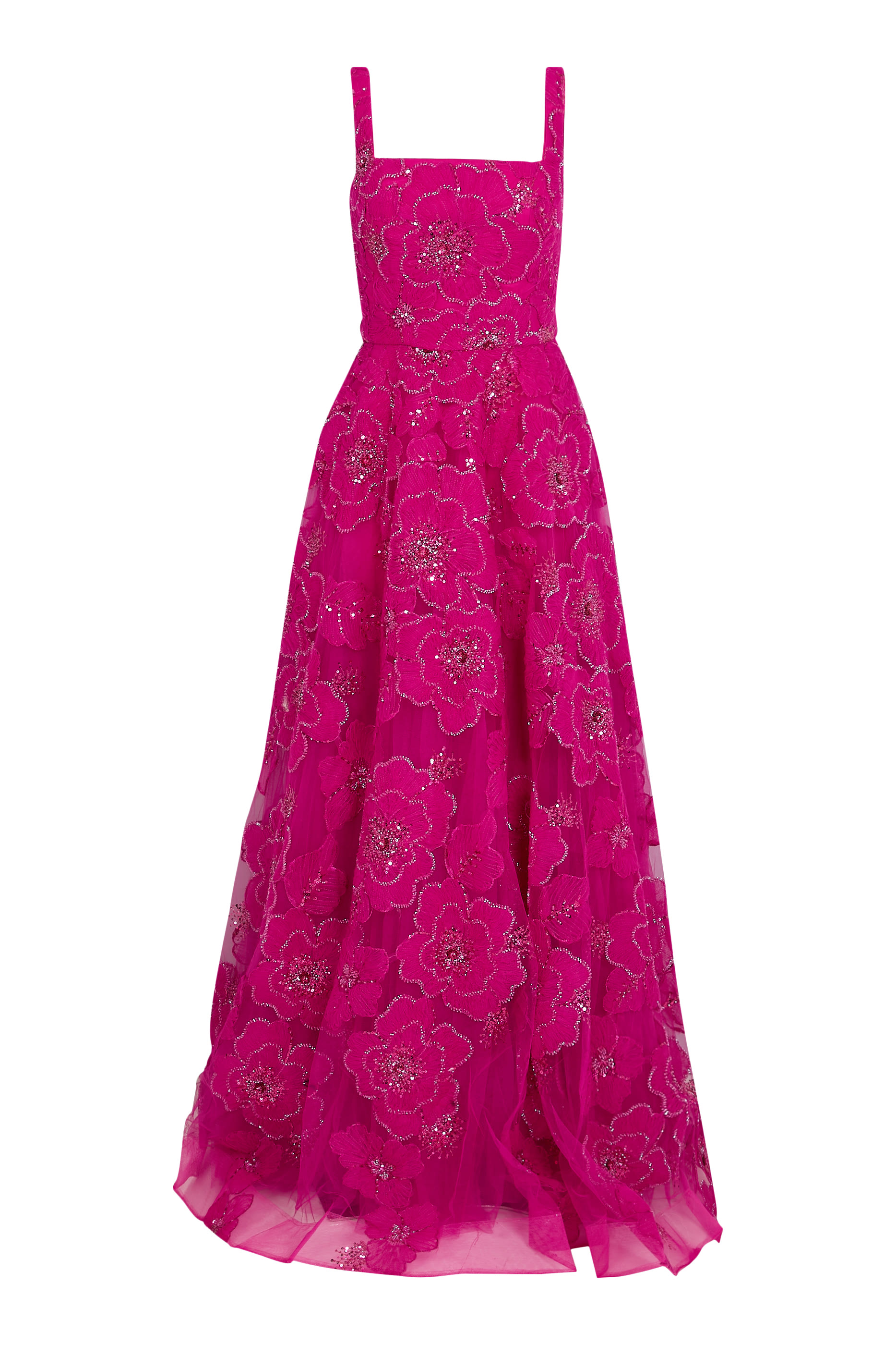 Floral Embellished Square Neck A-Line Gown