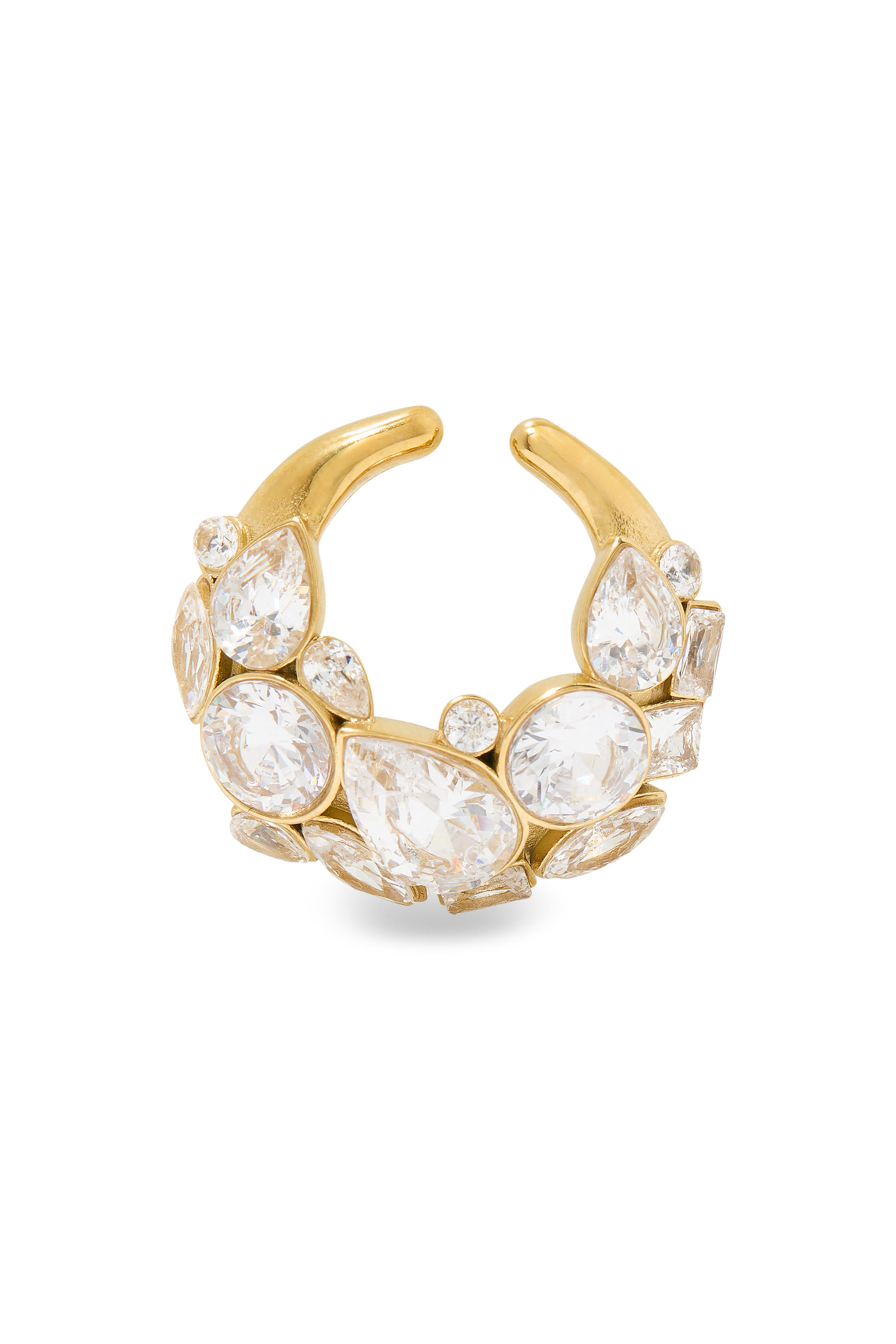 Round Ear Cuff, Gold-Plated Stainless Steel & Crystals