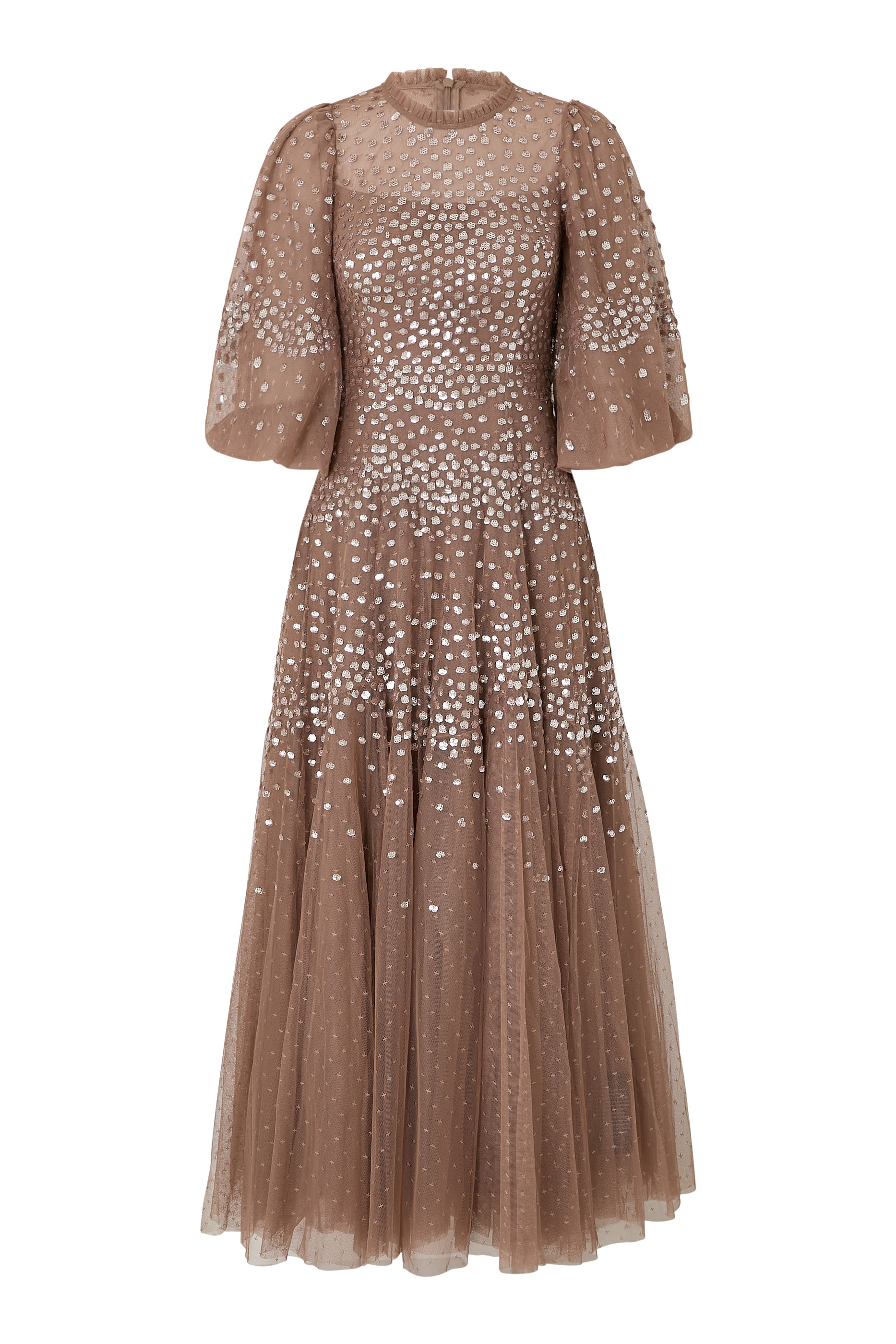 Scallop Sequin Round Neck Ankle Gown