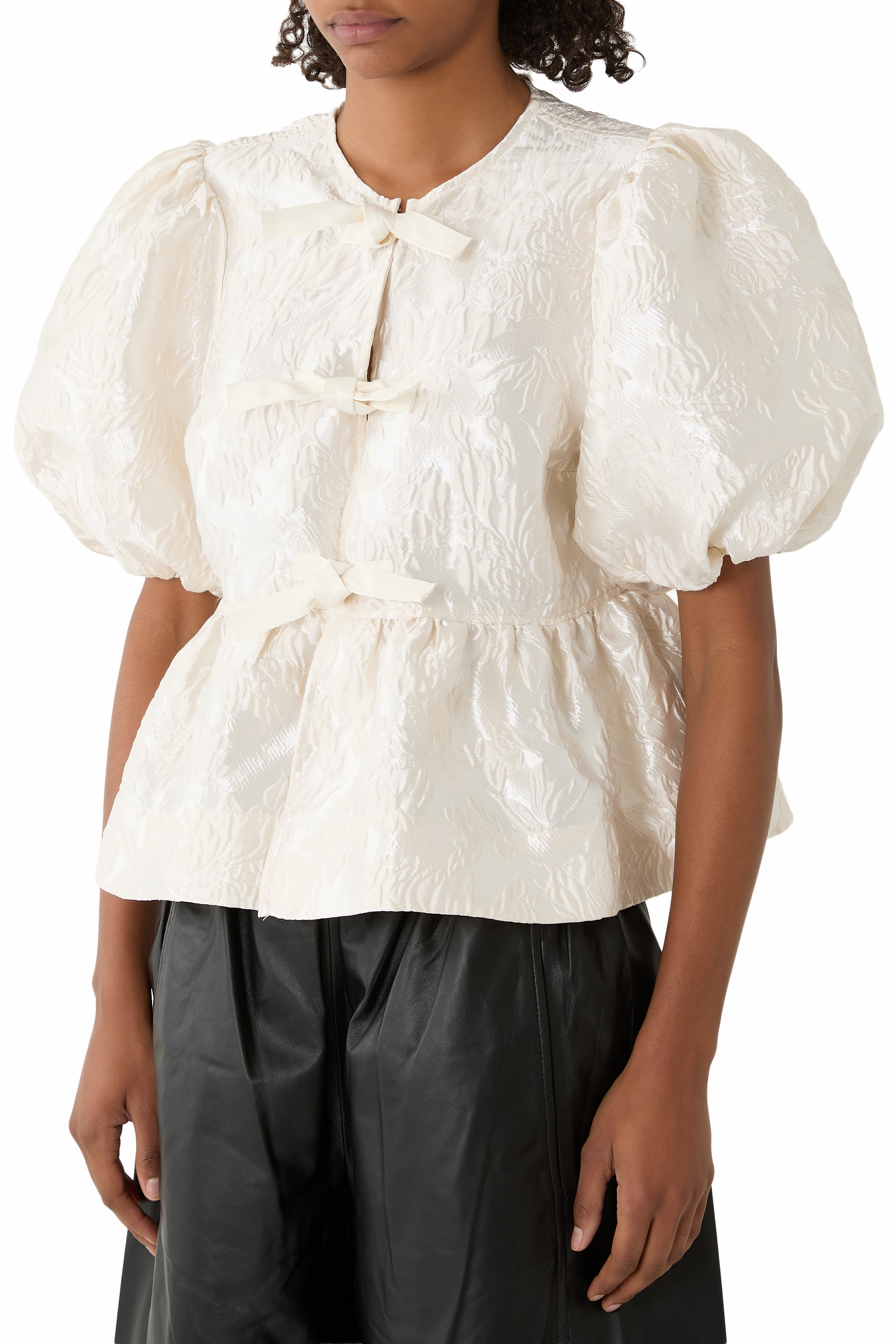 Satin Peplum Tie Blouse