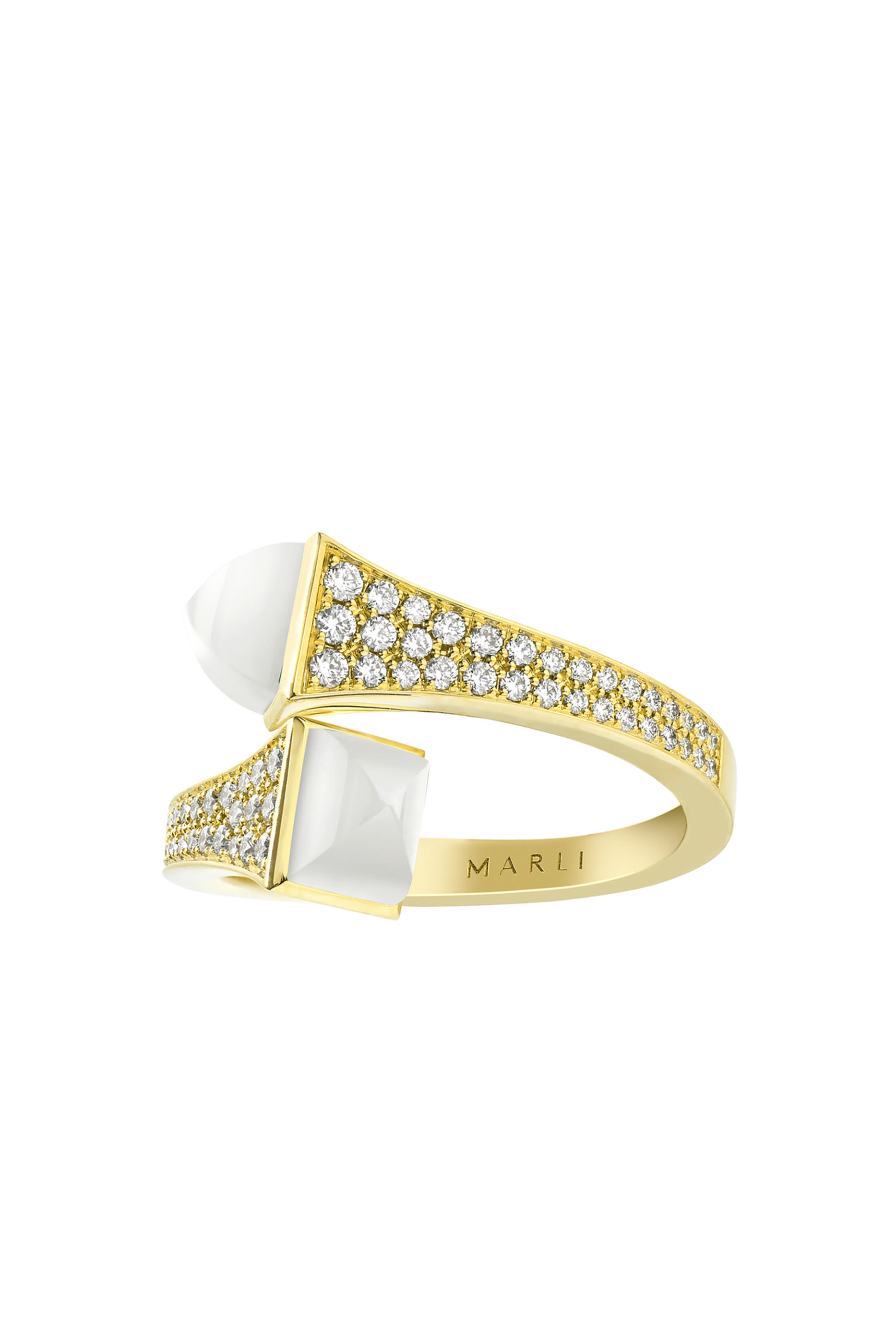 Cleo Midi Ring, 18k Yellow Gold White Agate & Diamonds