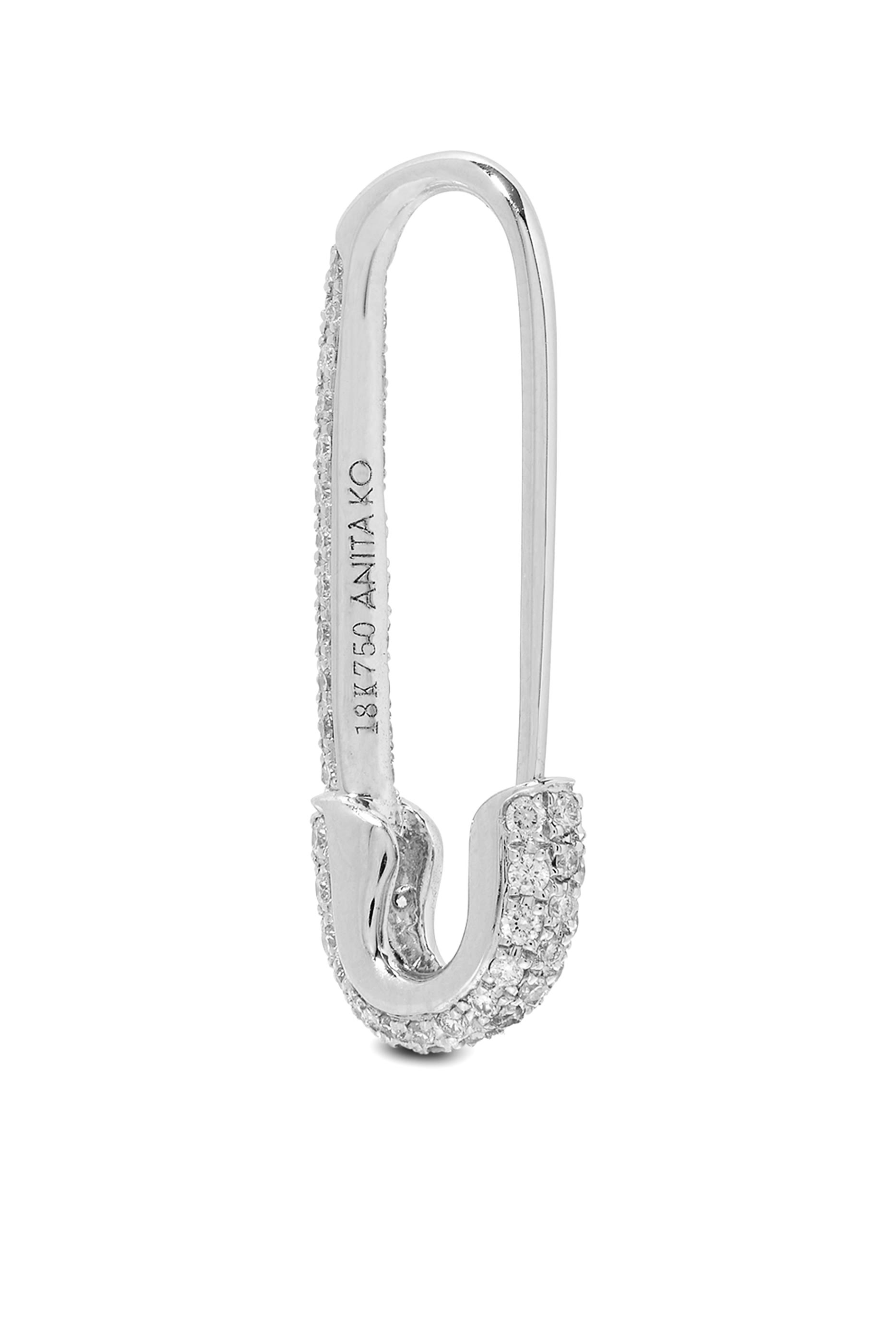 Diamond Safety Pin Earring, 18K White Gold & Diamonds