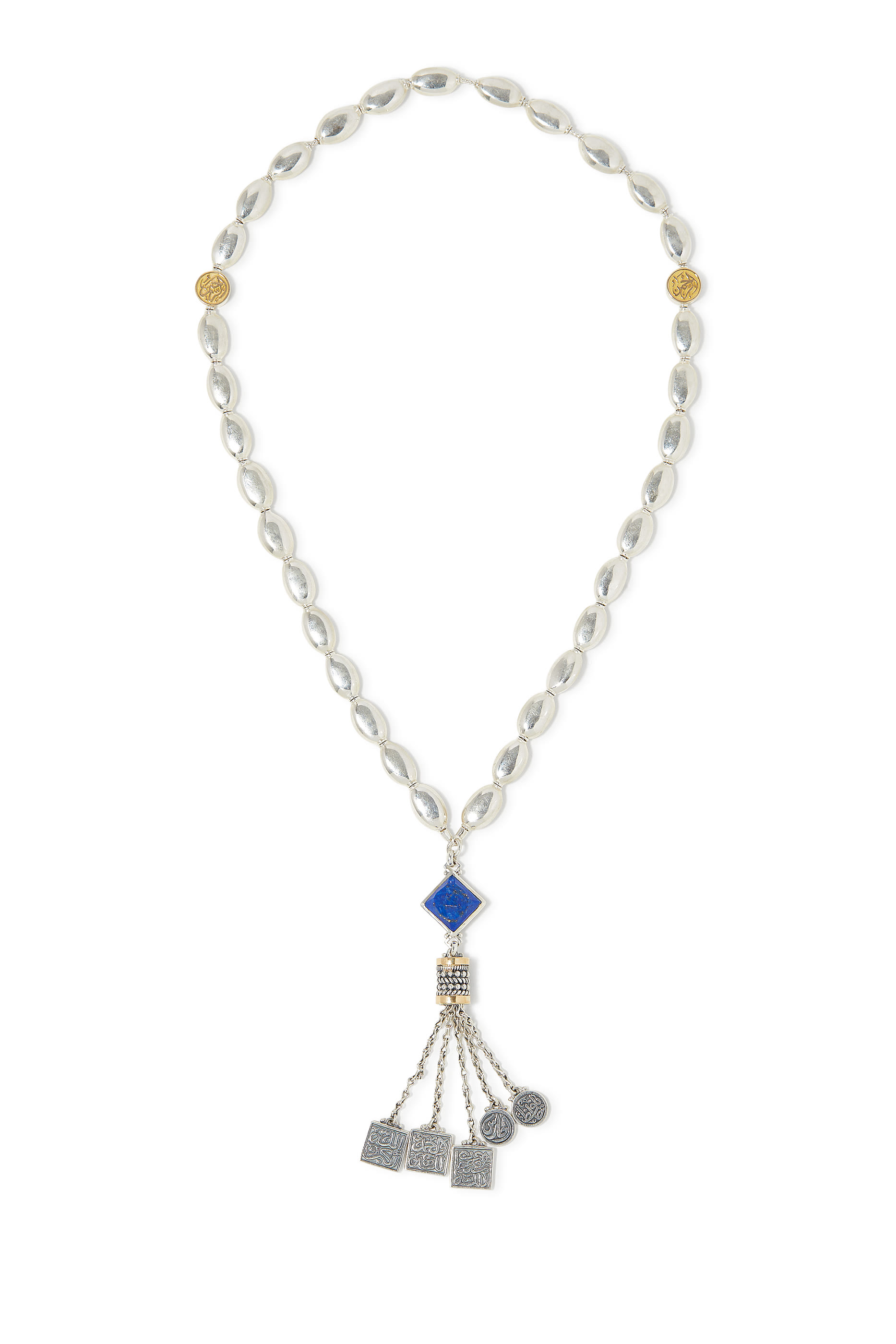  Tassel Rosary Necklace, Sterling Silver &  Lapis Lazuli 