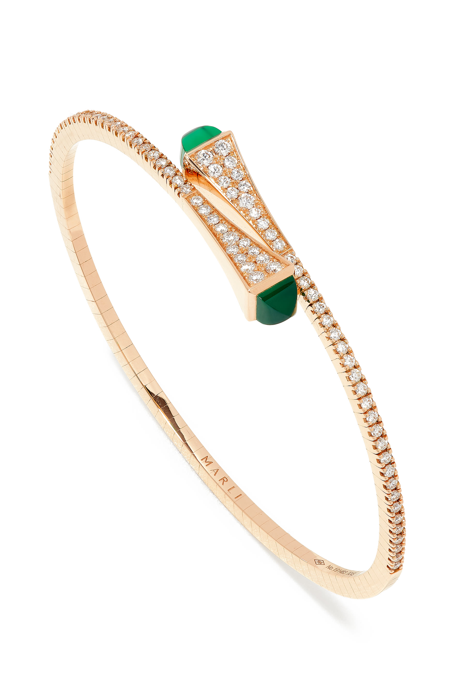 Cleo Slim Bangle, 18k Pink Gold with Green Agate & Diamonds