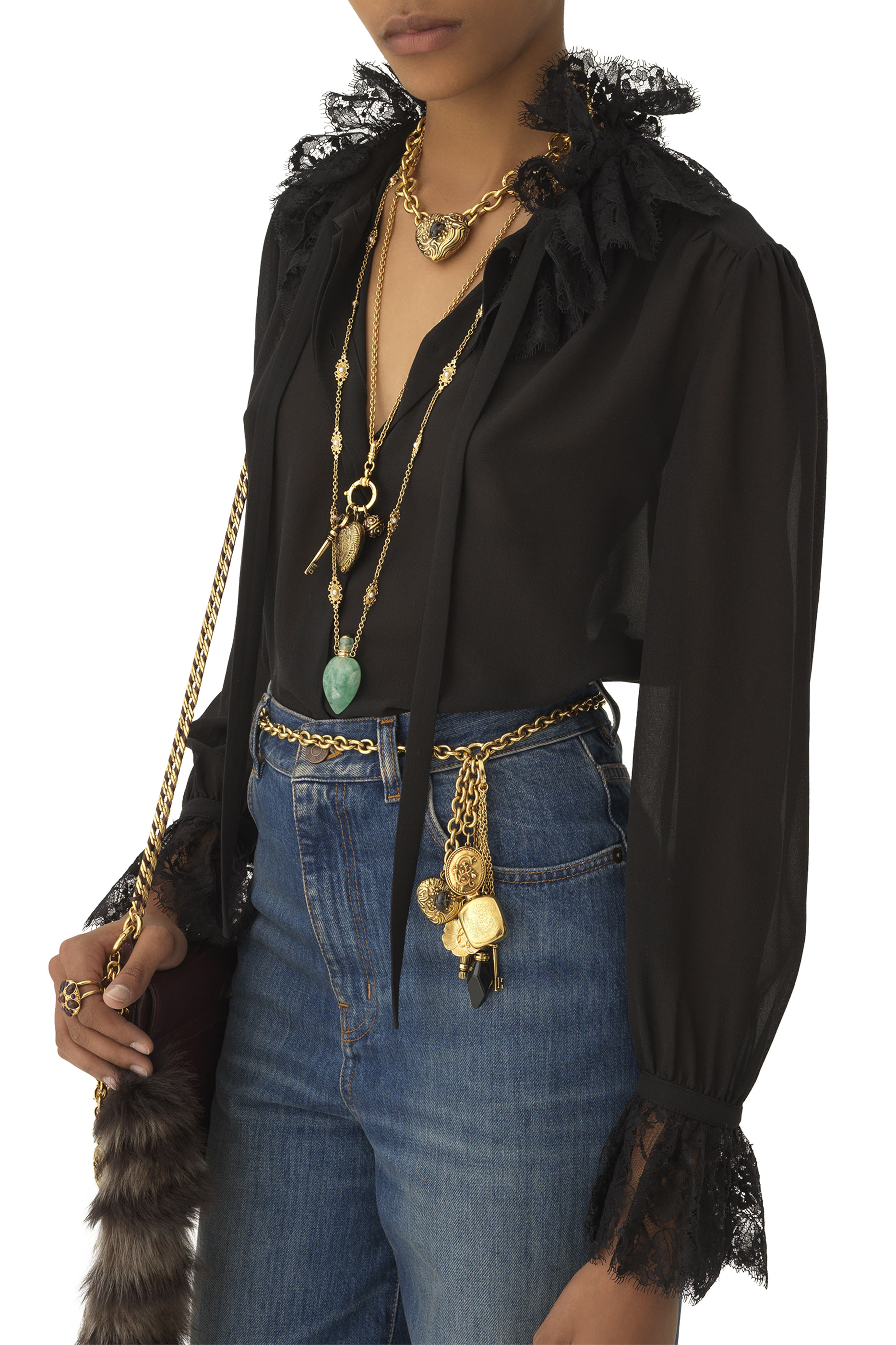  Fluid Blouse in Silk Georgette & Lace 