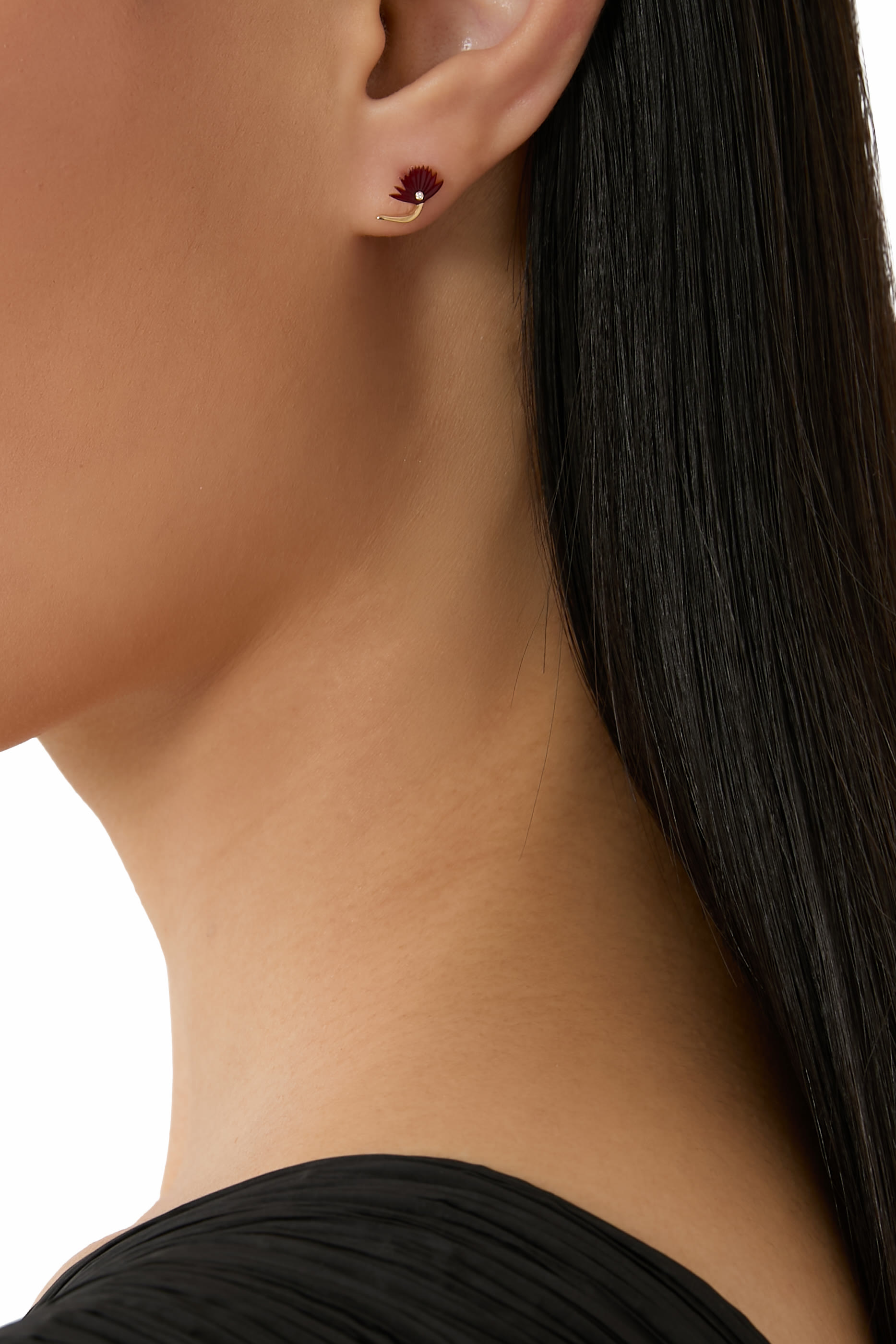 Psychedelia Stud Earrings, 18k Yellow Gold & Diamonds, Agate