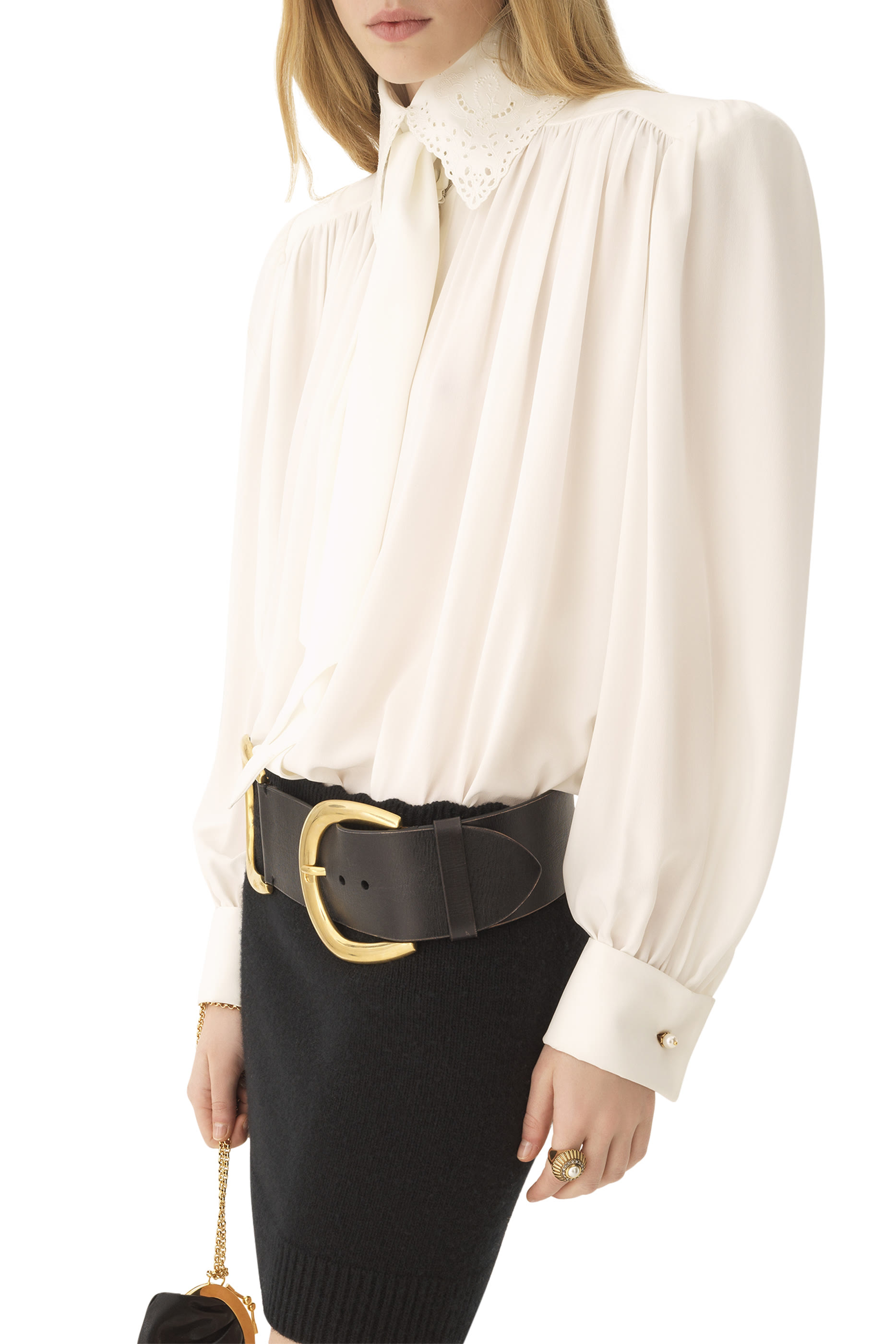 Gathered Scarf-Tie Blouse 