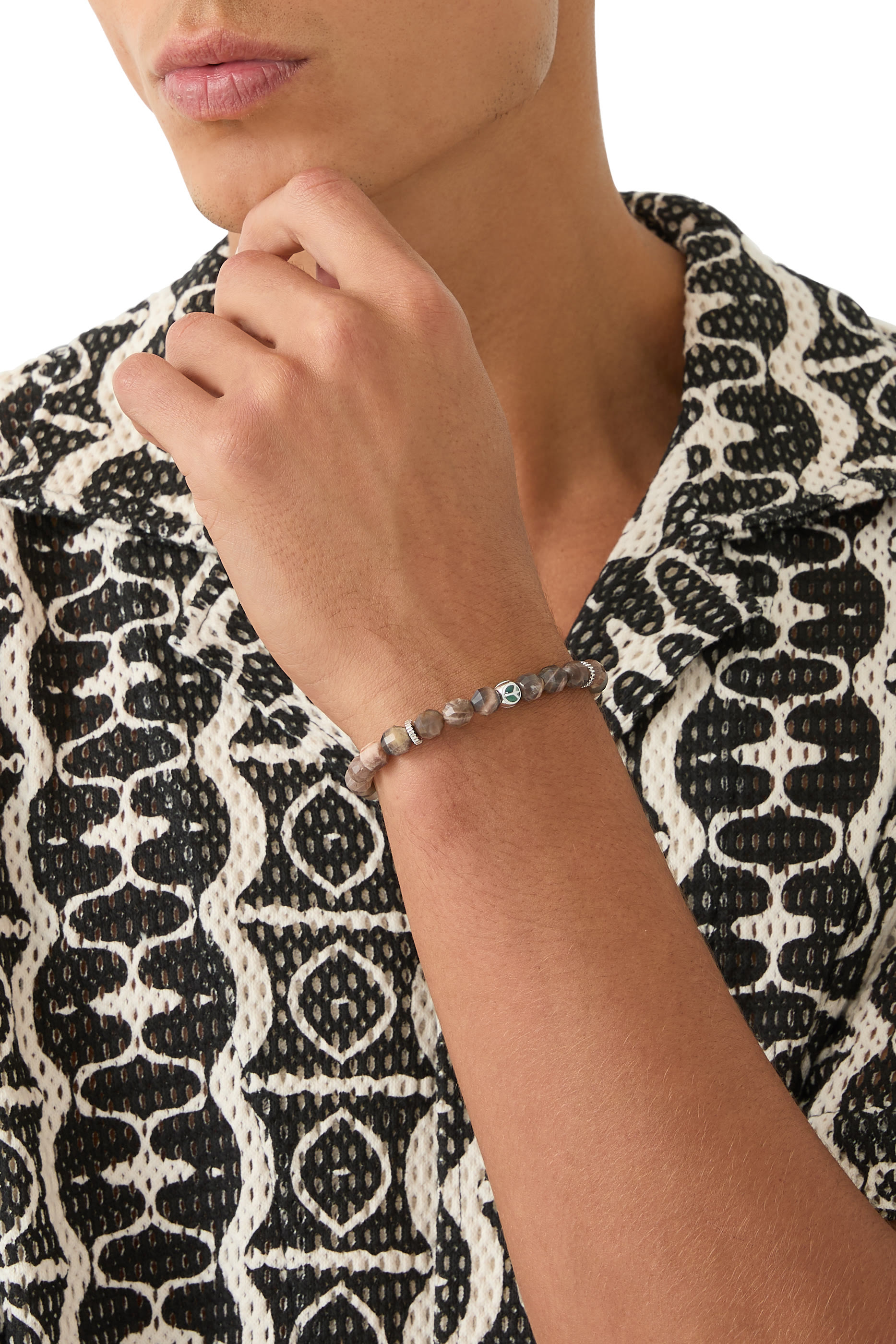  Hexade Peace Bracelet, Rhodium Plated Sterling Silver And Moonstone