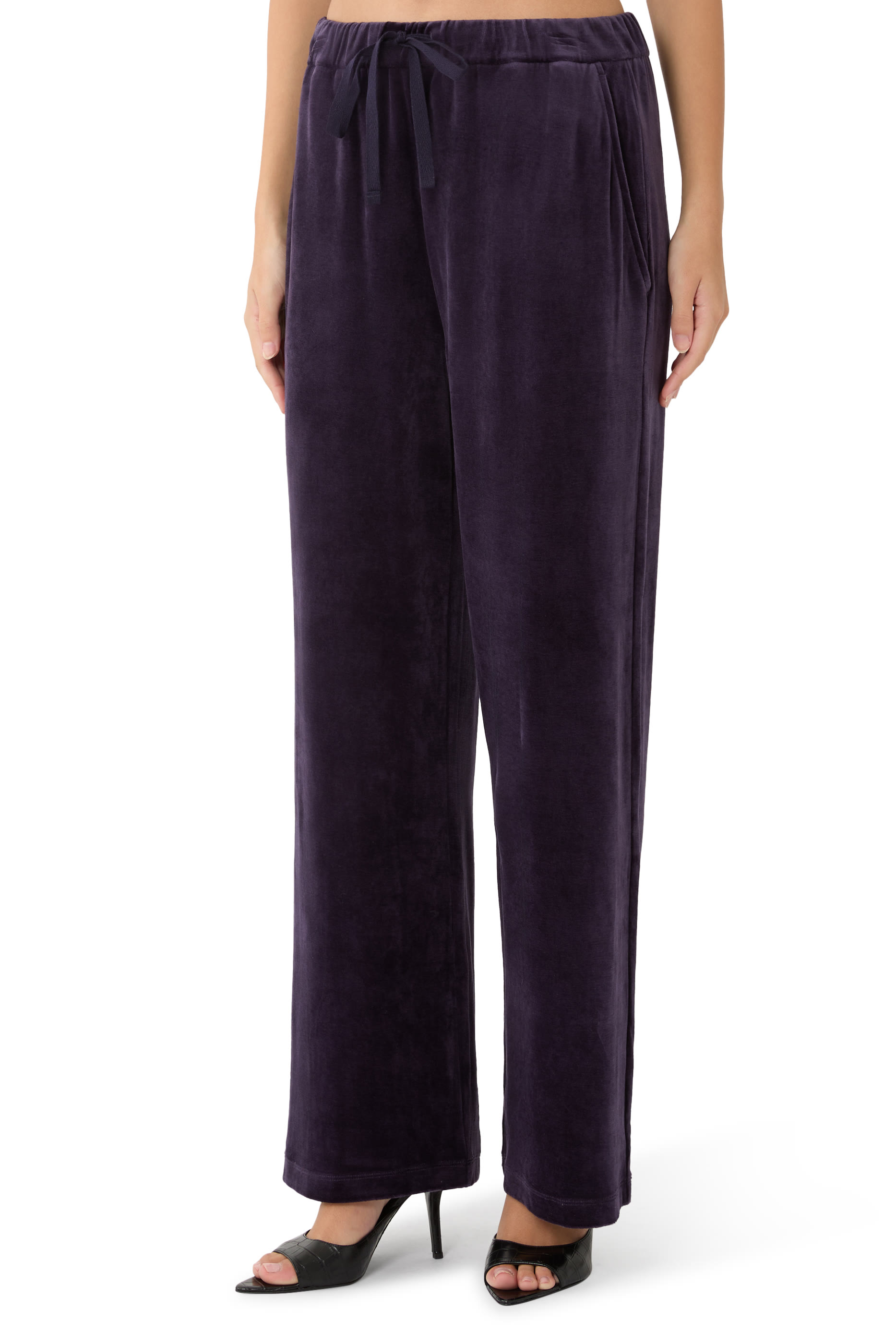 Cozy Velour Knit Wide-Leg Pants