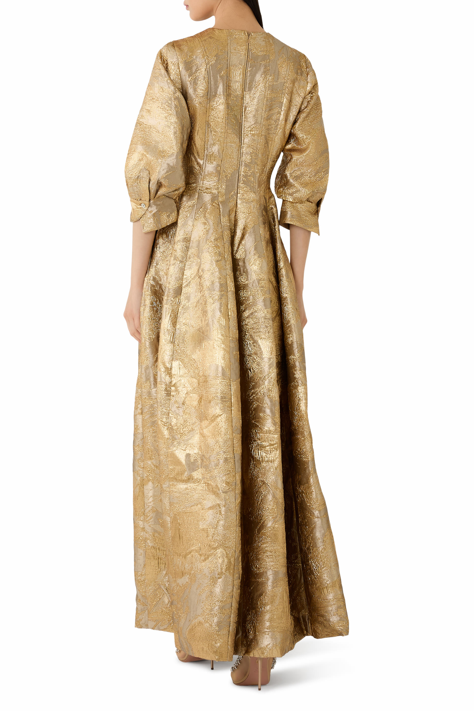 Claravelle Metallic Jacquard Gown