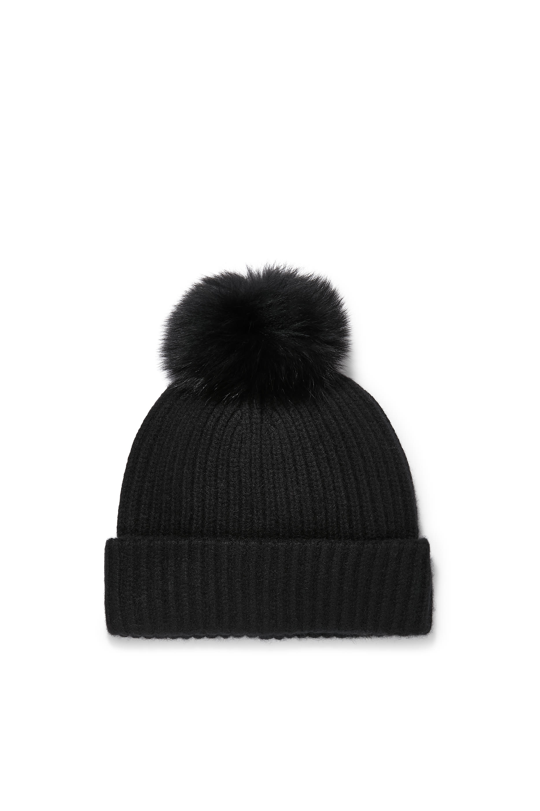 Cashmere Knit Beanie with Fox Fur Pompom