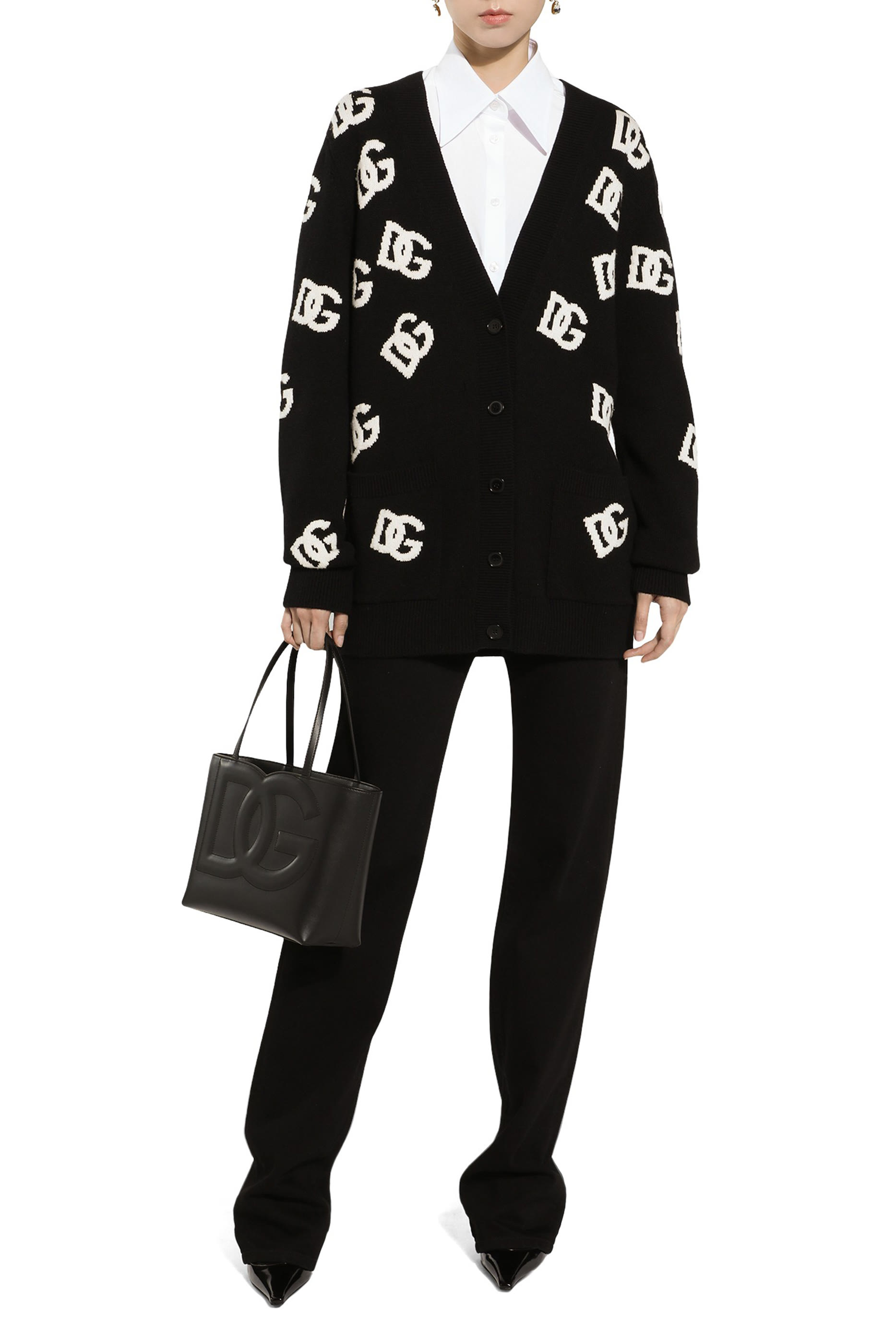 Wool Cardigan with DG Logo Inlay