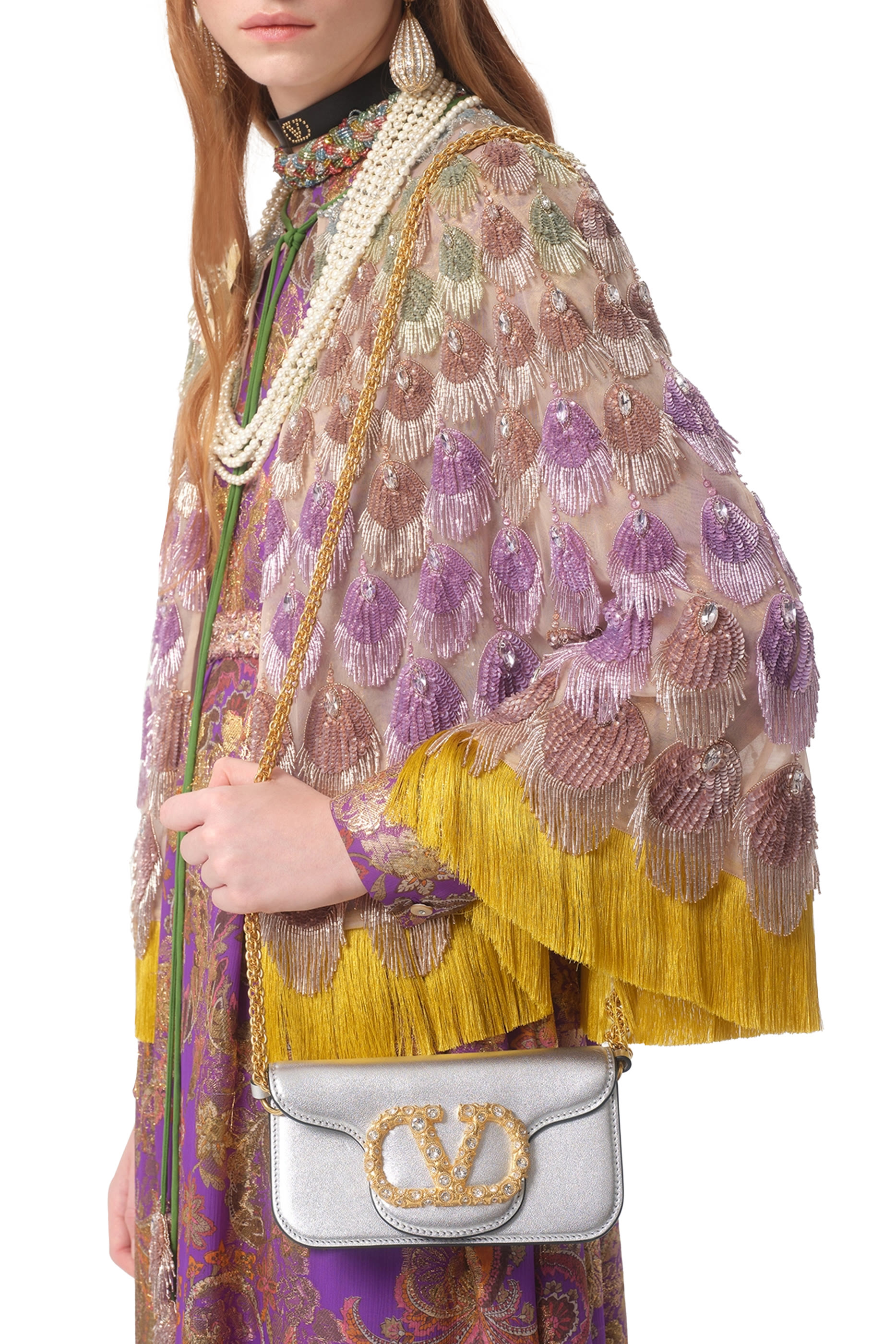 Loc&ograve; Small Shoulder Bag in Laminated Calfskin with Jewel Logo