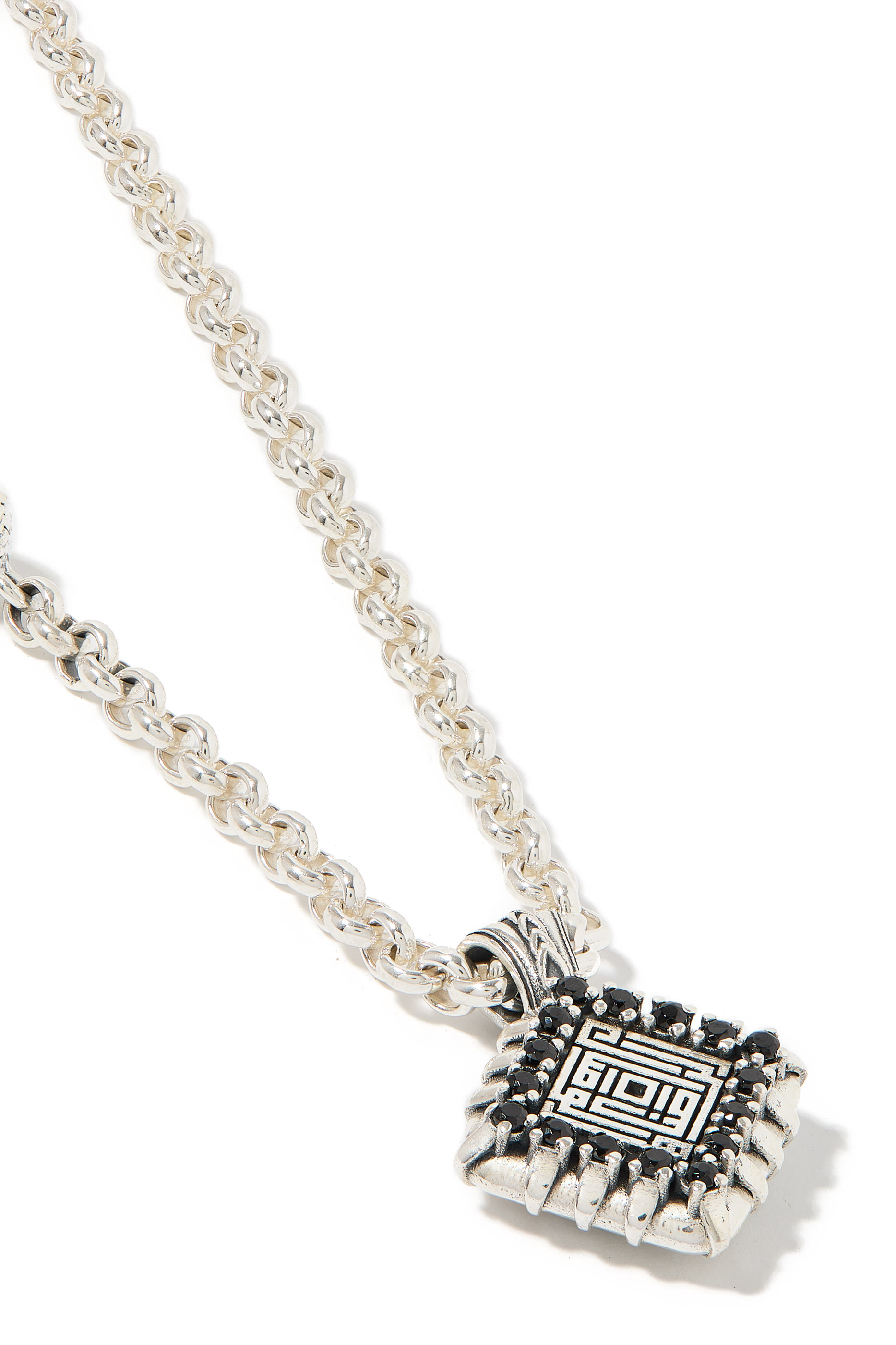 Kufic Necklace, Sterling Silver with Black Spinel & Labradorite