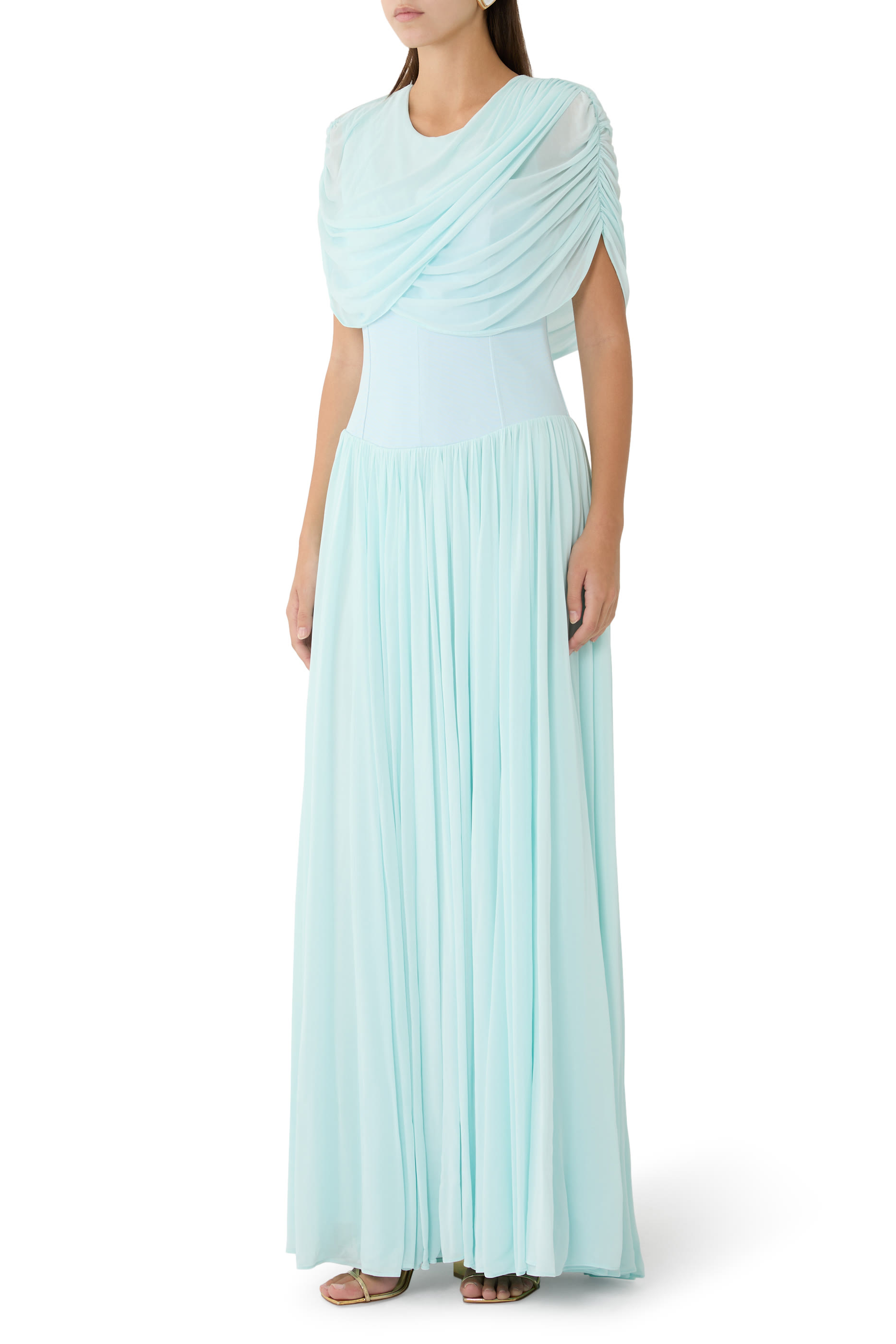 Nancie Draped Jersey Cape Midi Dress