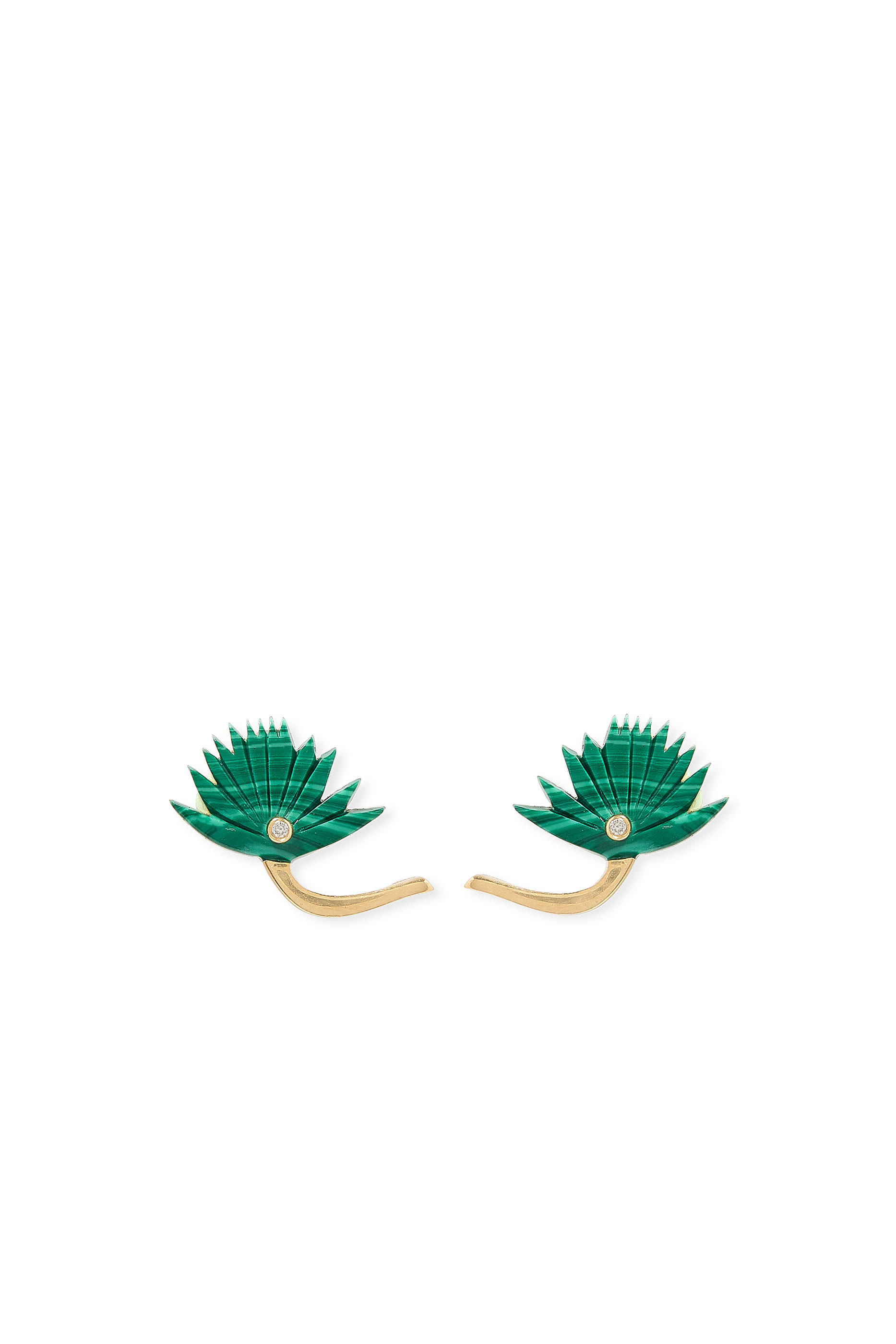 Small Malachite Flower Stud Earrings, 18k Gold & Diamond, Malachite