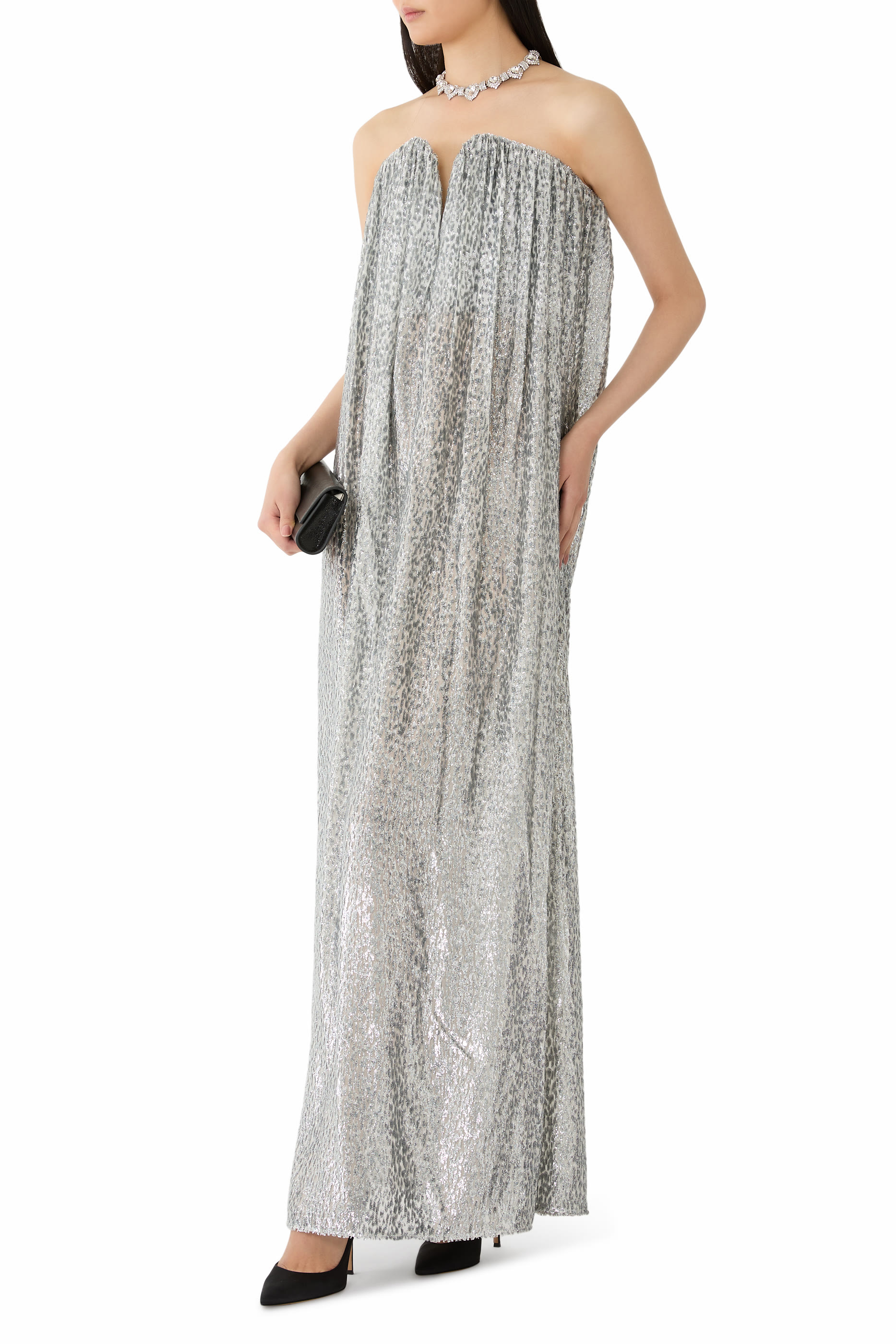 Pleated Metallic Velvet Dress