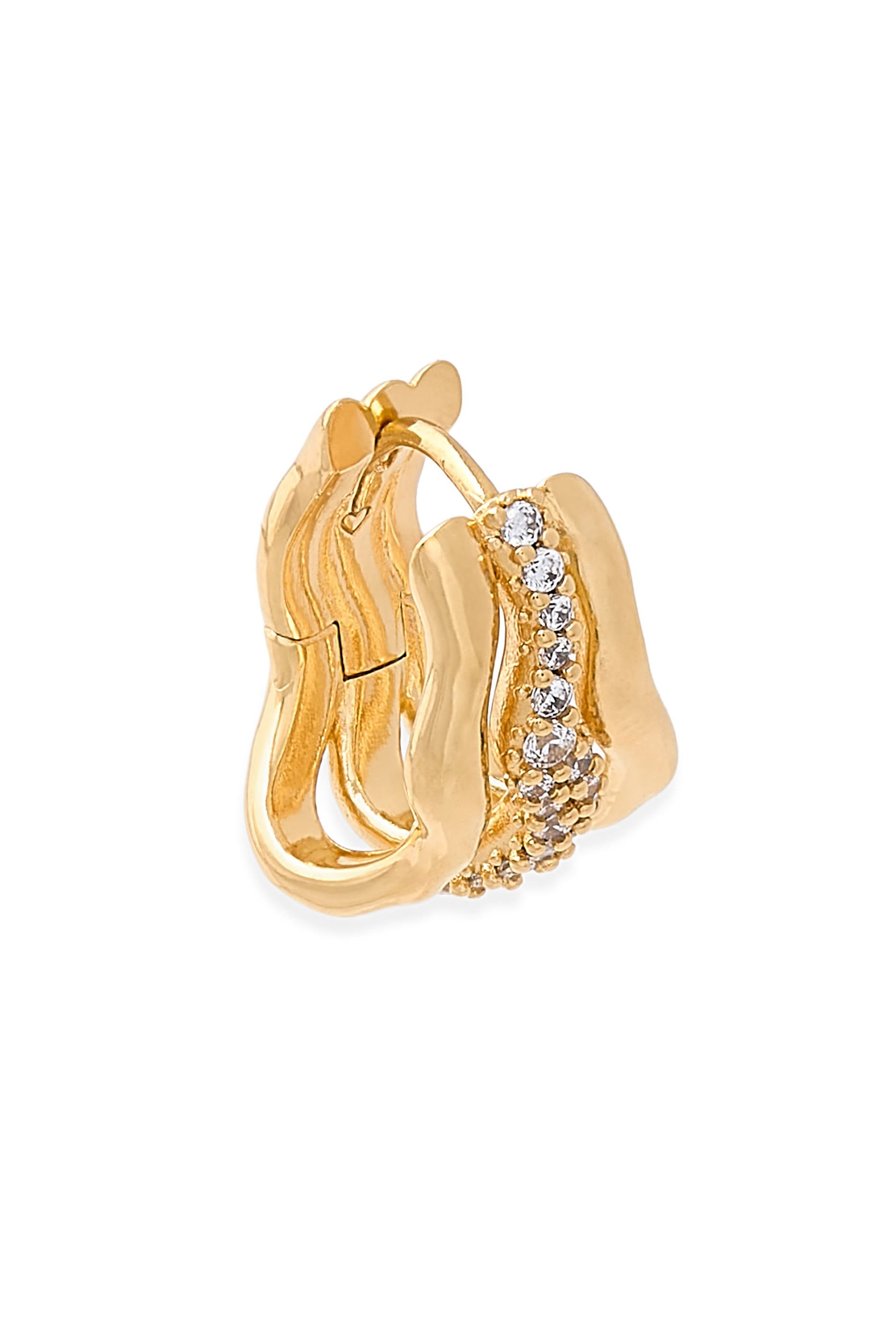 Molten Snow Triple Small Hoop Earrings, 18k Gold Plated Brass & Cubic Zirconia